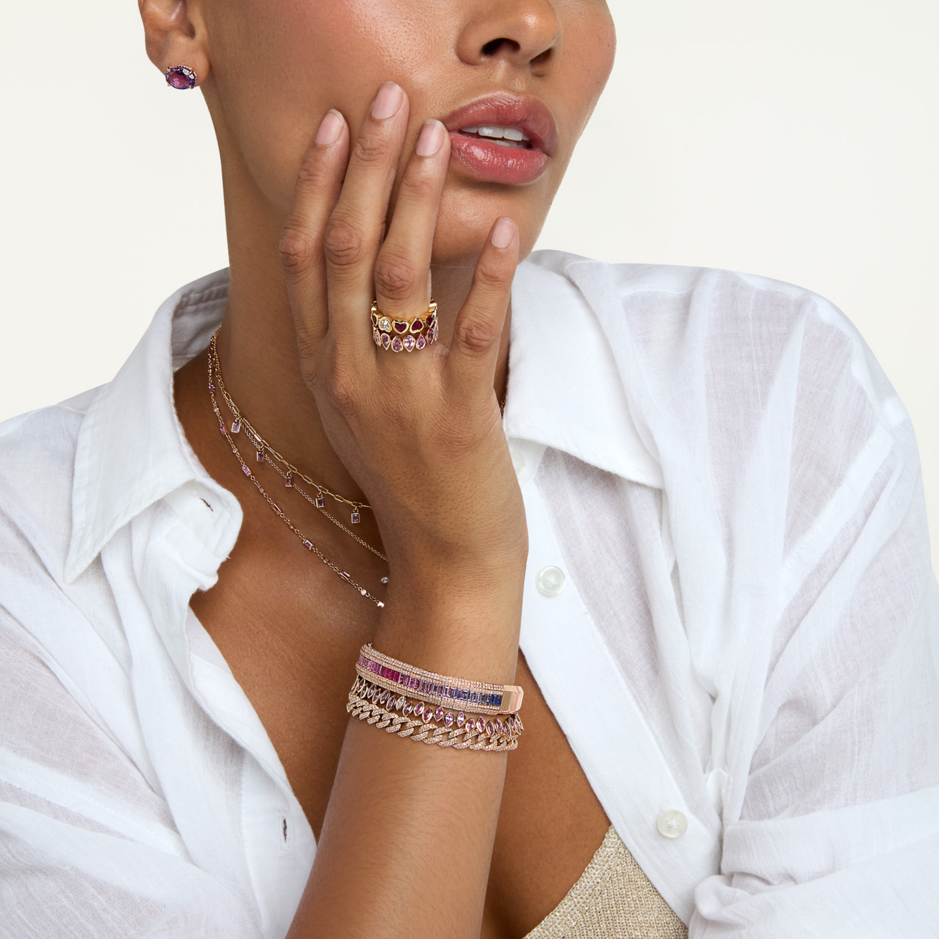 PINK SAPPHIRE & DIAMOND PEAR BEZEL BAND