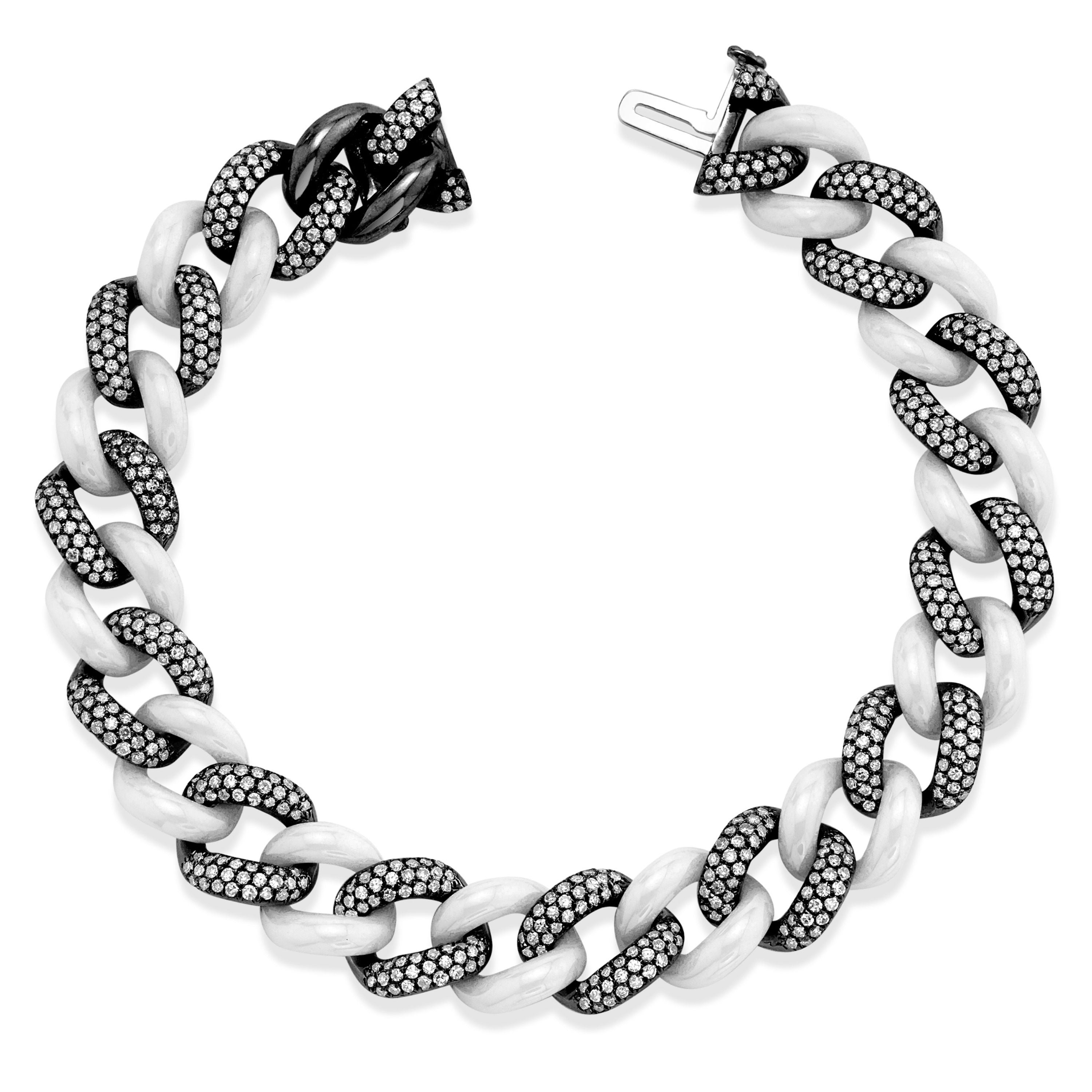 SHAY Diamond Pave & White Ceramic Essential Link Bracelet, 4.68ct, 18k gold, additional view