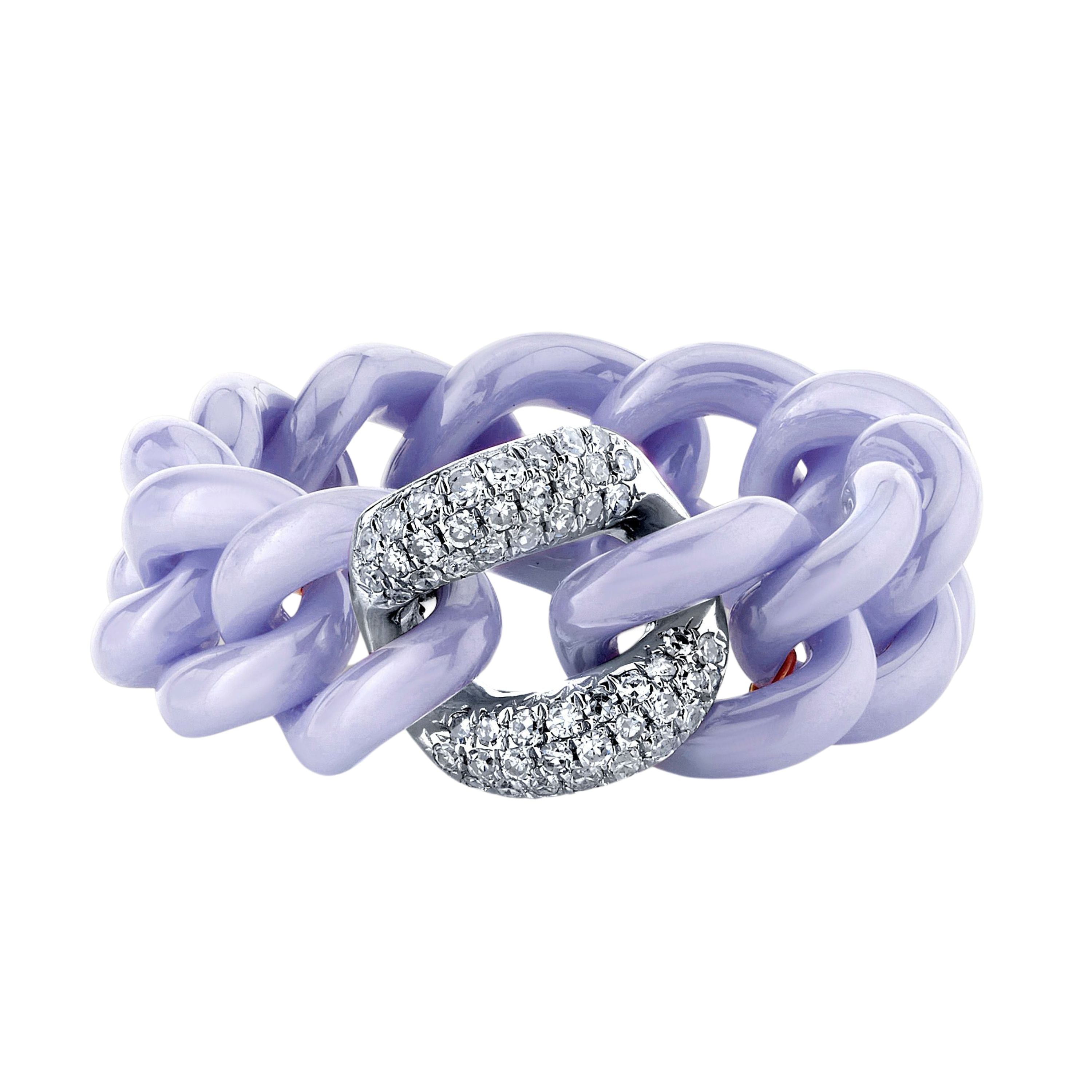 SHAY Ready to Ship Lavender Ceramic Pave Medium Link Ring, 0.176ct, 18k gold, detail view