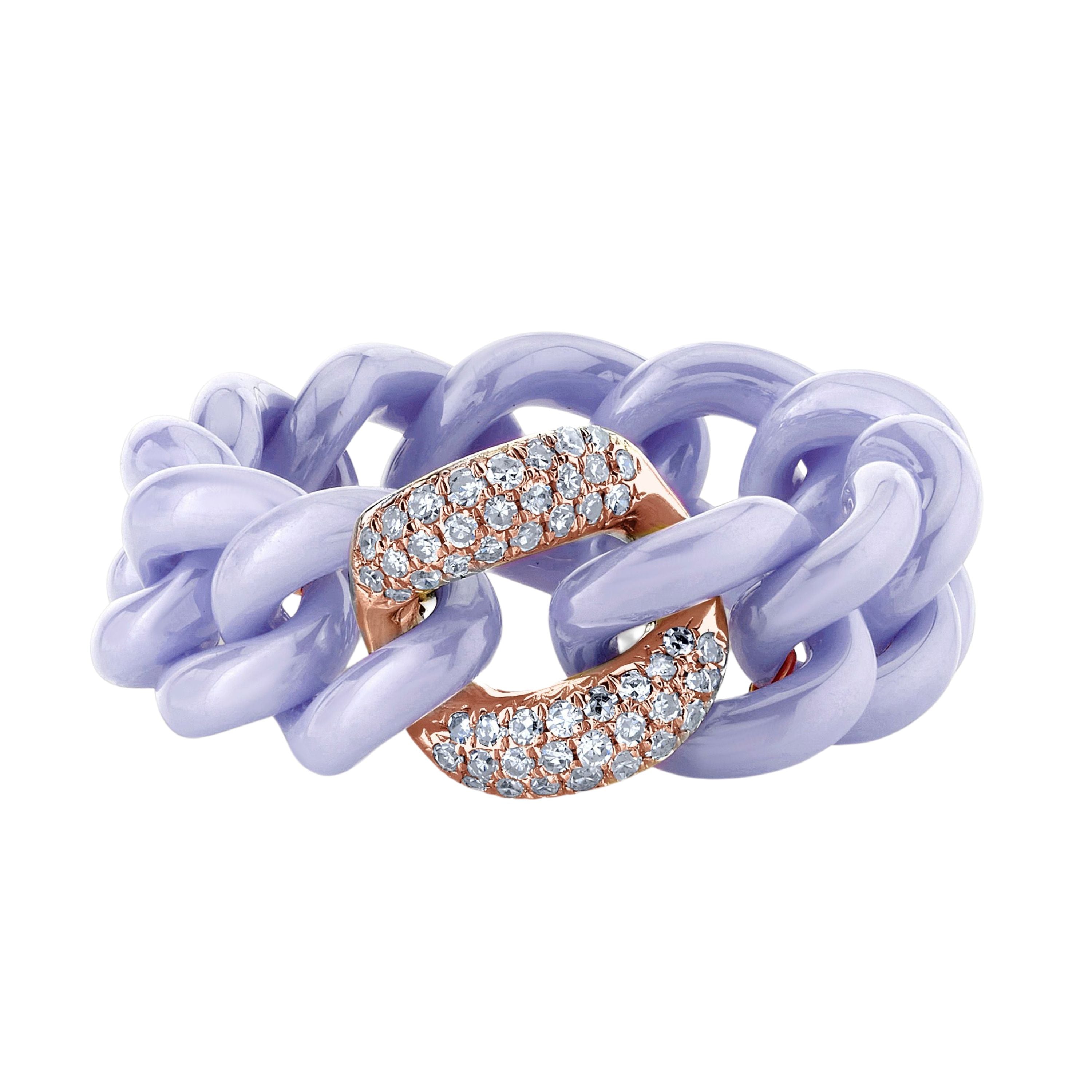 SHAY Ready to Ship Lavender Ceramic Pave Medium Link Ring, 0.176ct, 18k gold, side view