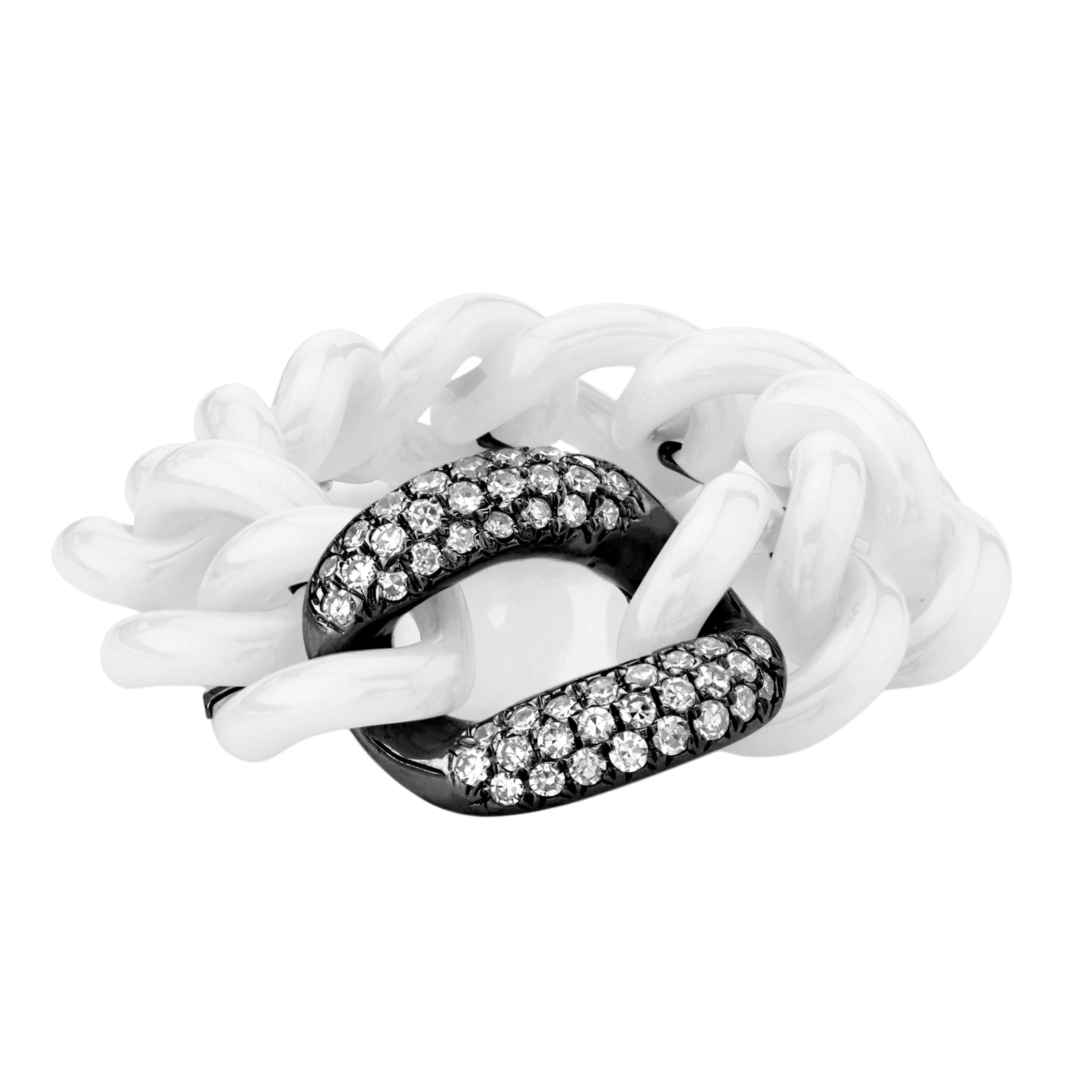 WHITE DIAMOND & WHITE CERAMIC PAVE MEDIUM LINK RING