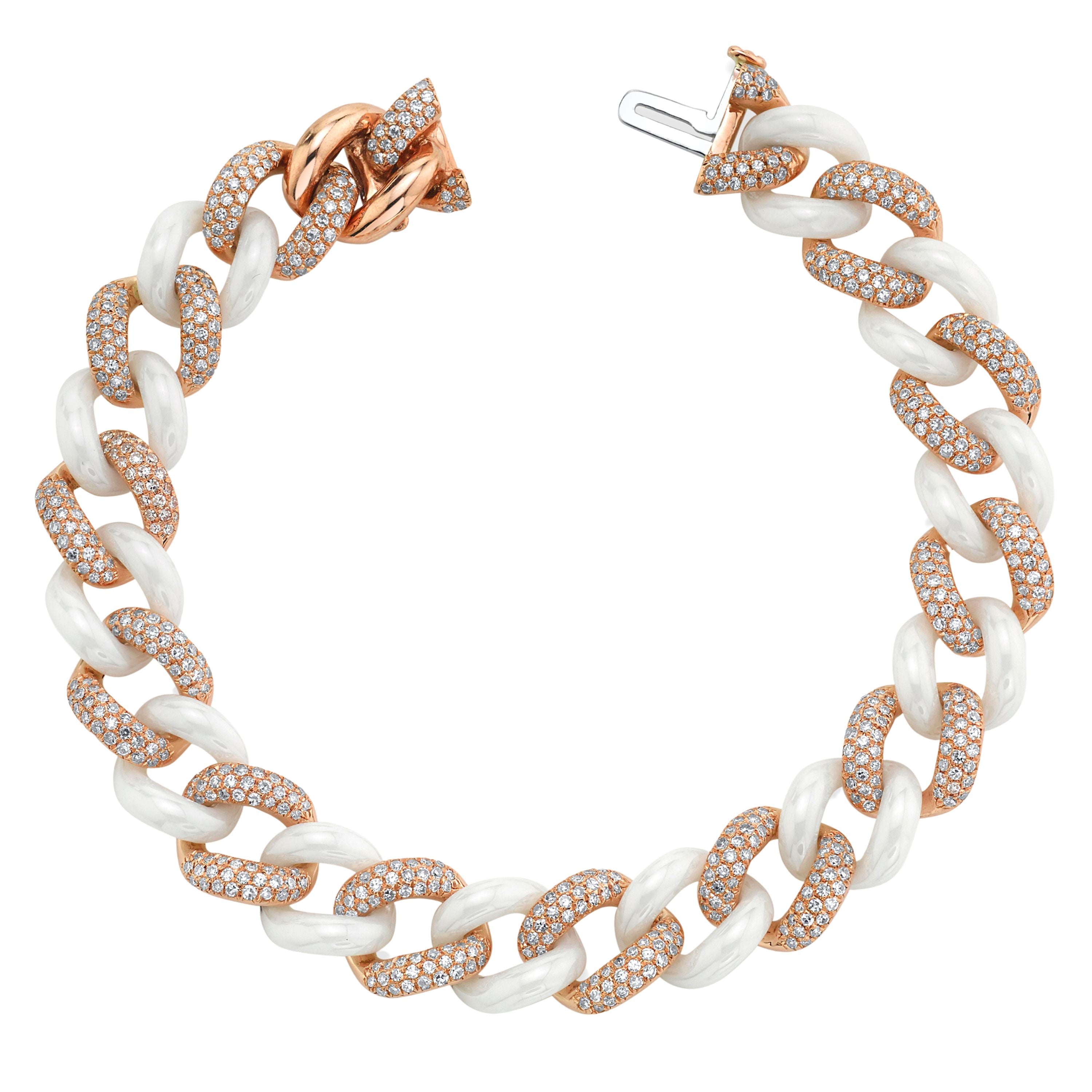 SHAY Diamond Pave & White Ceramic Essential Link Bracelet, 4.68ct, 18k gold, side view