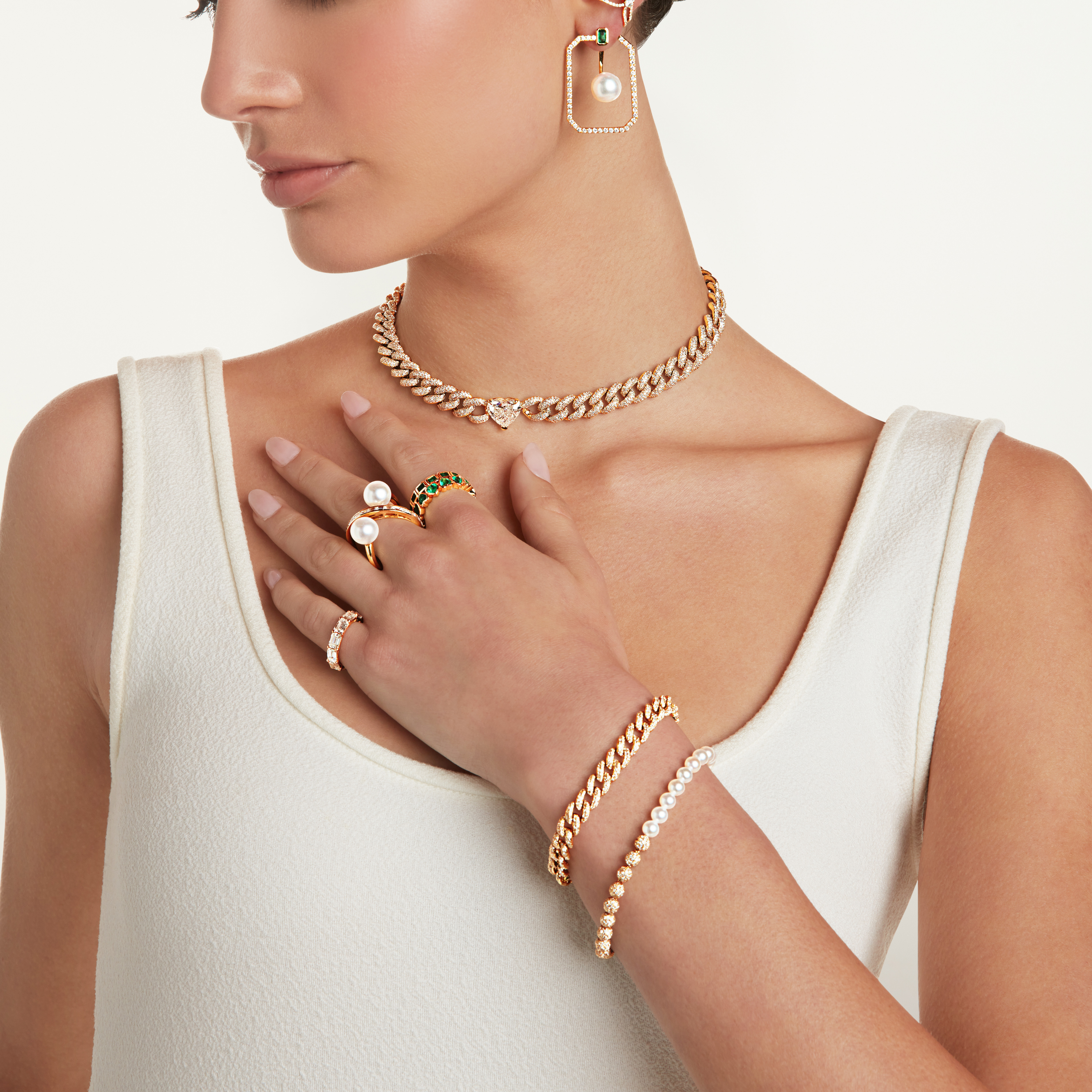 SHAY Ready to Ship Pearl & Diamond Bracelet, 18k gold, alternate view