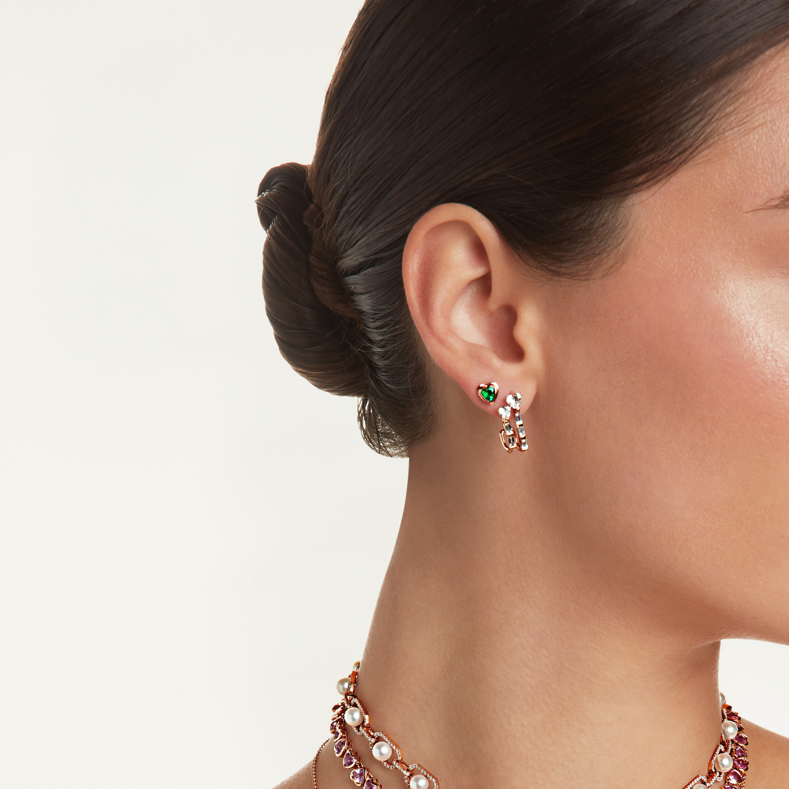 READY TO SHIP EMERALD BEZEL HEART STUDS