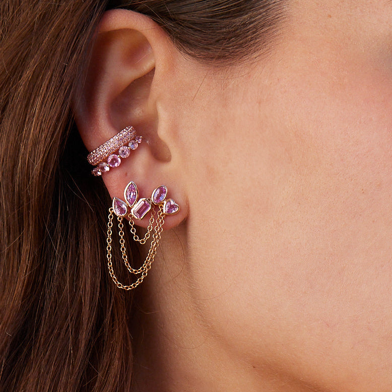 READY TO SHIP PINK SAPPHIRE MIXED DUO CHAIN STUD