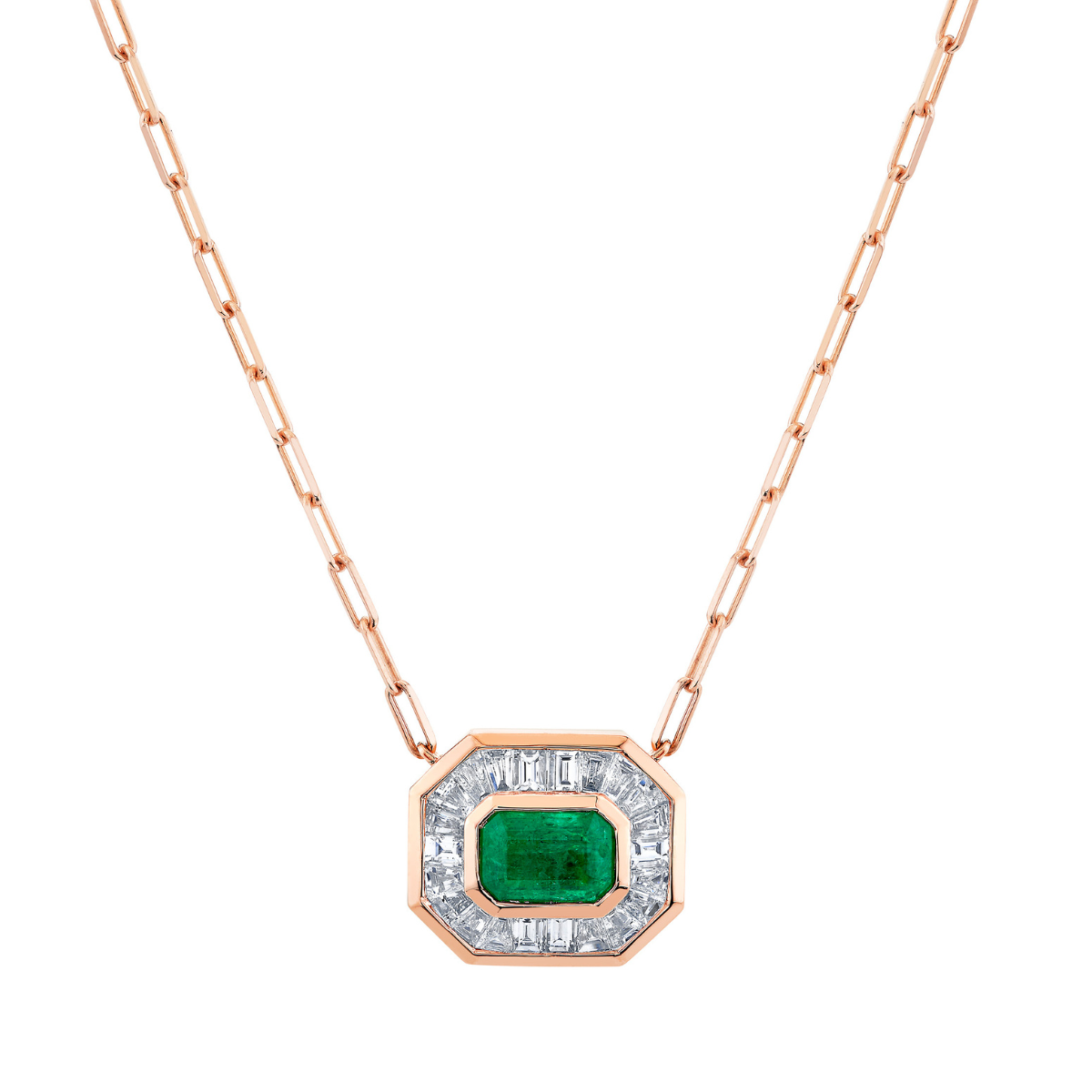 EMERALD & DIAMOND HALO NECKLACE