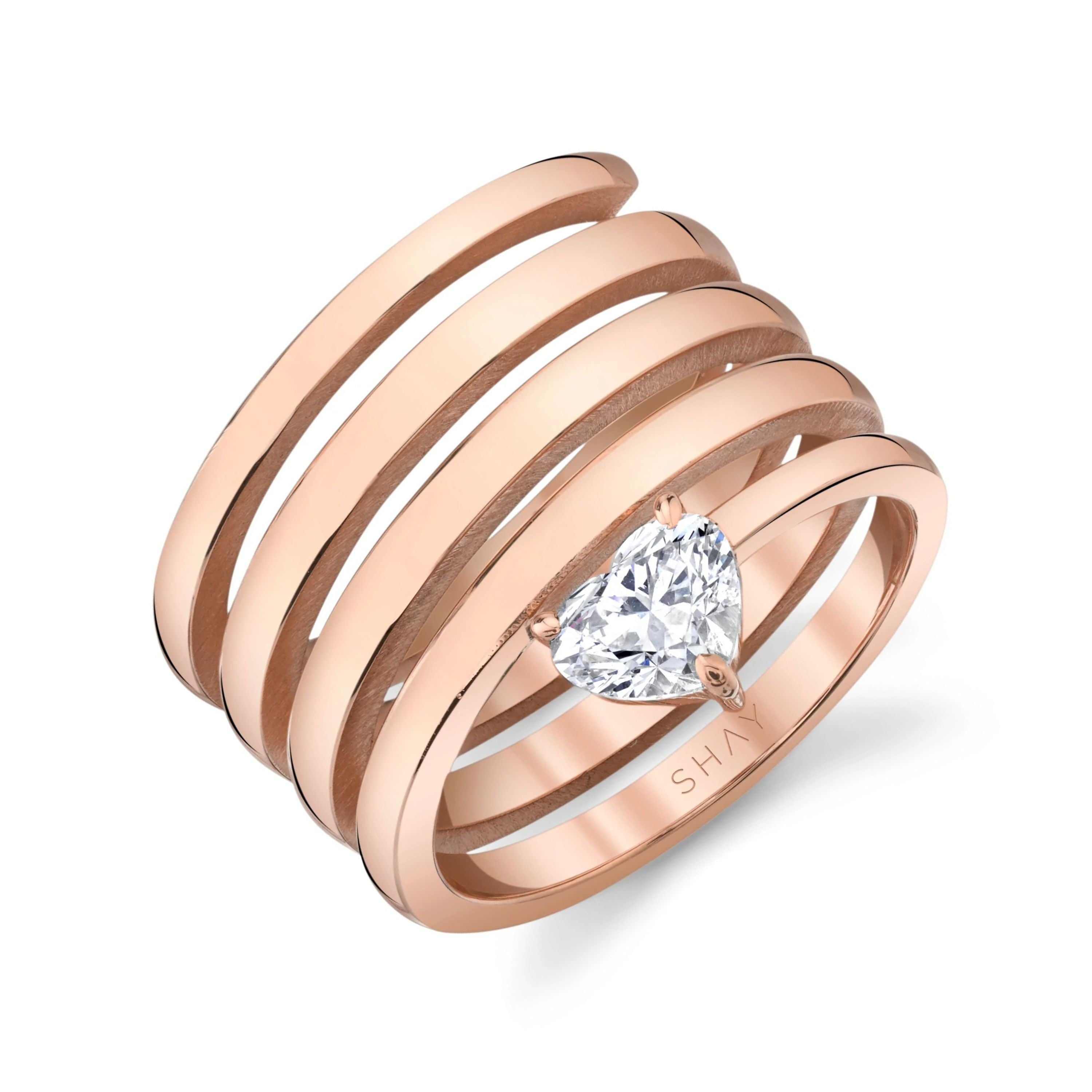 SHAY Ready to Ship Solid Gold Diamond Heart Spiral Ring, 0.89ct, 18k gold, detail view