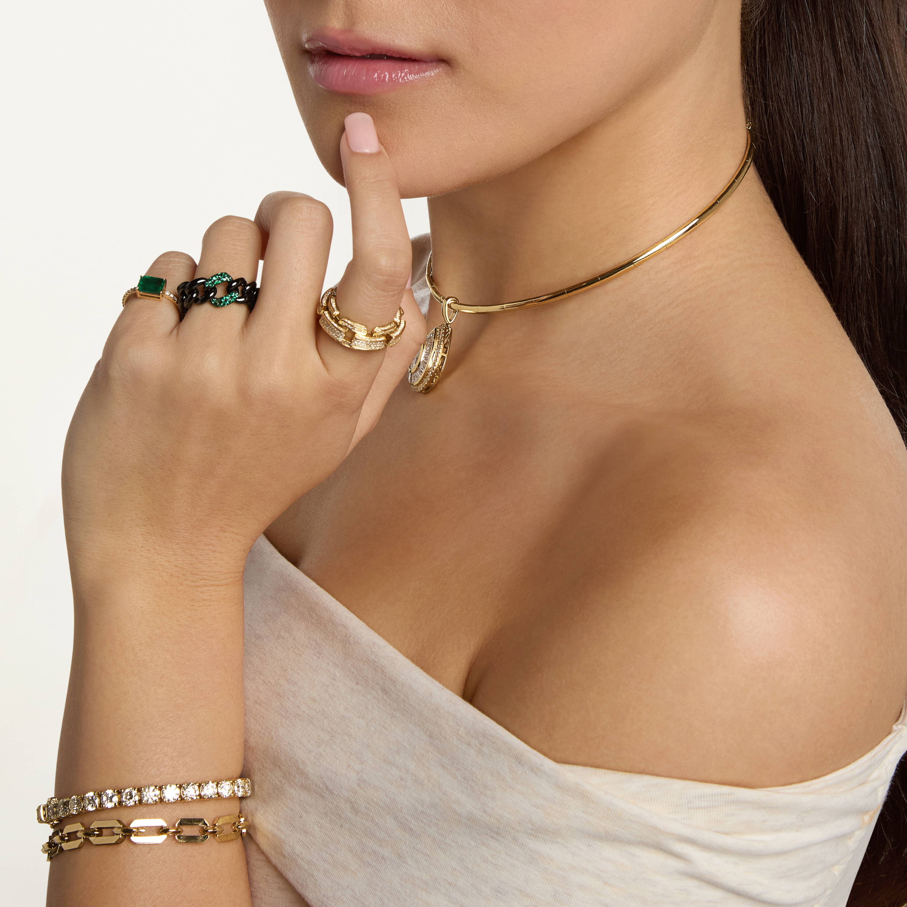 READY TO SHIP EMERALD & BLACK CERAMIC MEDIUM LINK RING