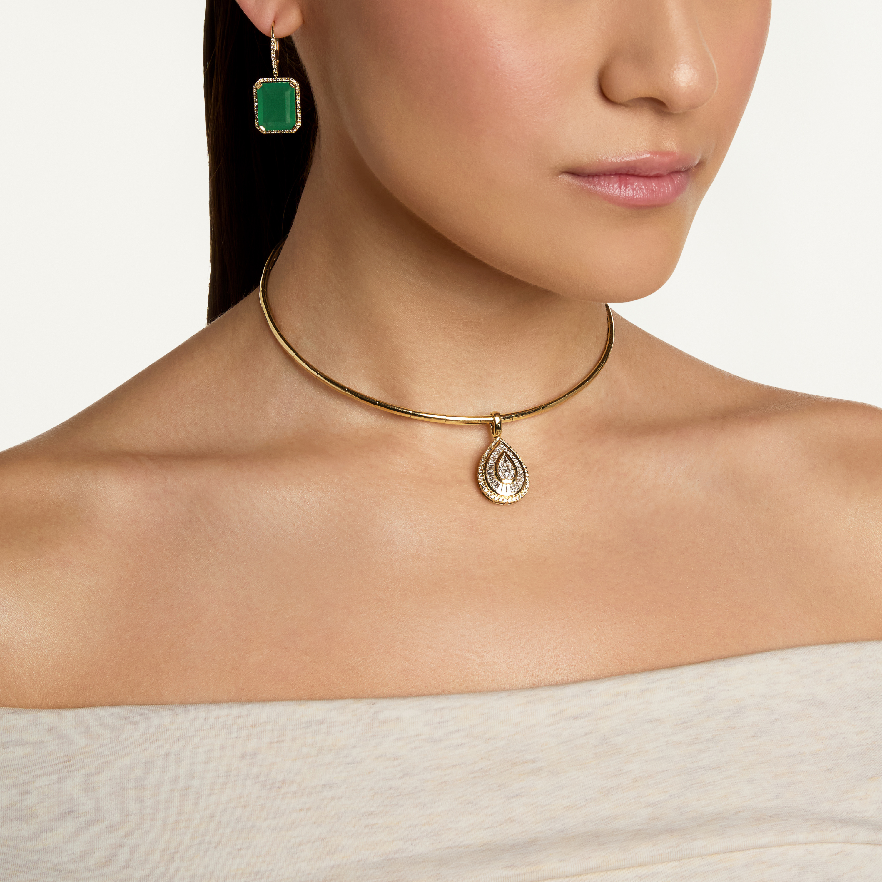 SHAY Ready to Ship Mixed Diamond Pear Collar, 2.2ct, 18k gold, alternate view