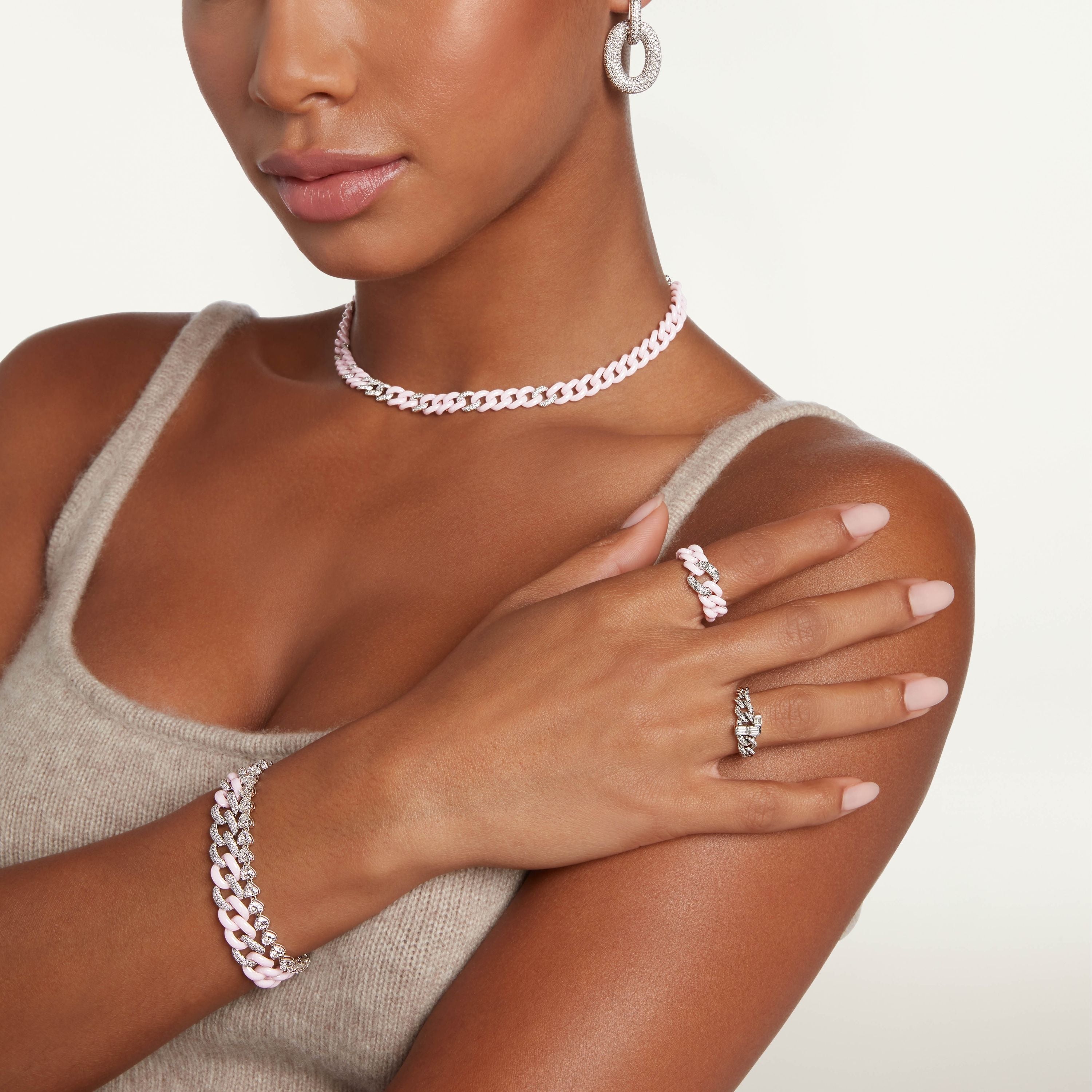 READY TO SHIP PINK CERAMIC PAVE ESSENTIAL LINK BRACELET