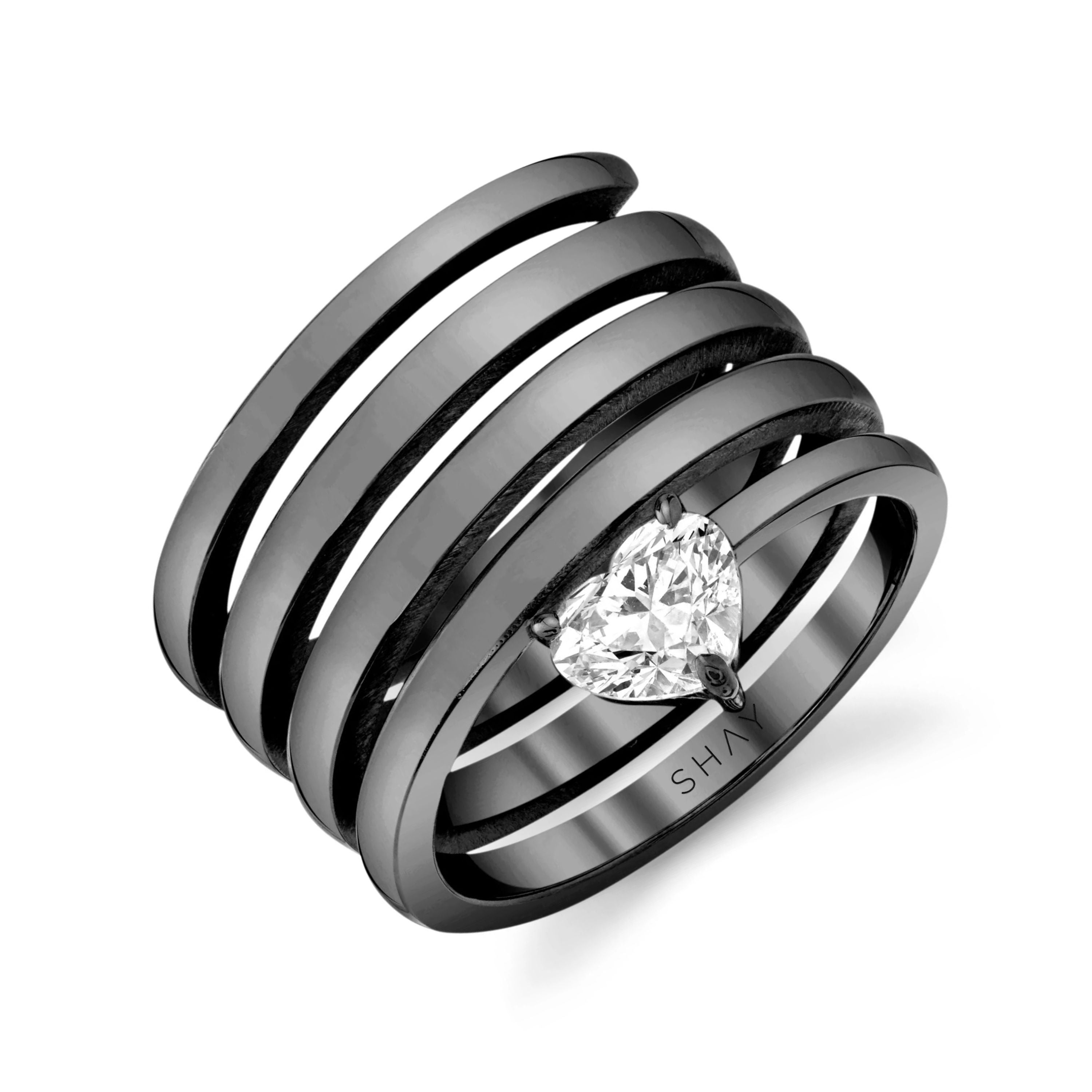 SOLID GOLD DIAMOND HEART SPIRAL RING