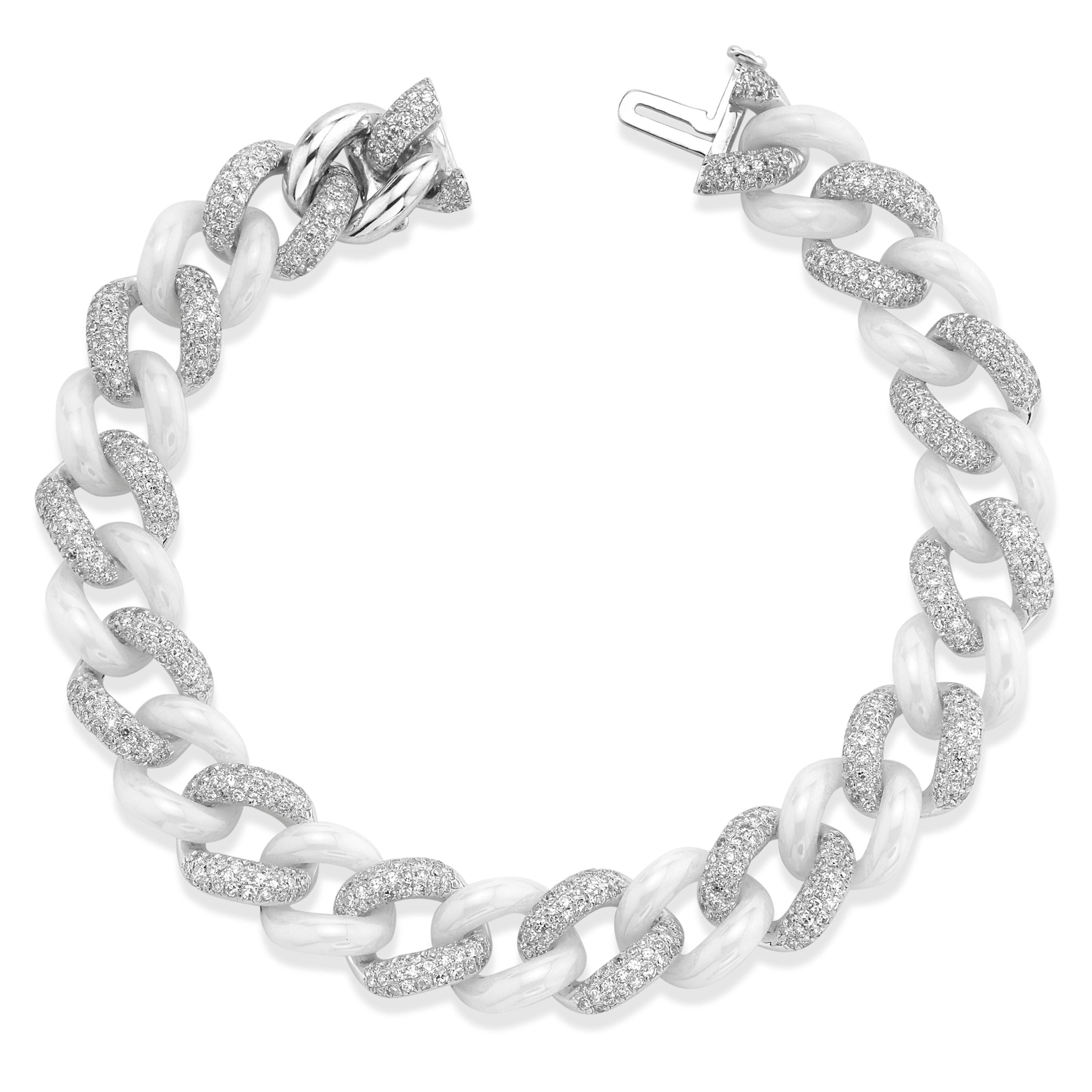 SHAY Diamond Pave & White Ceramic Essential Link Bracelet, 4.68ct, 18k gold, detail view