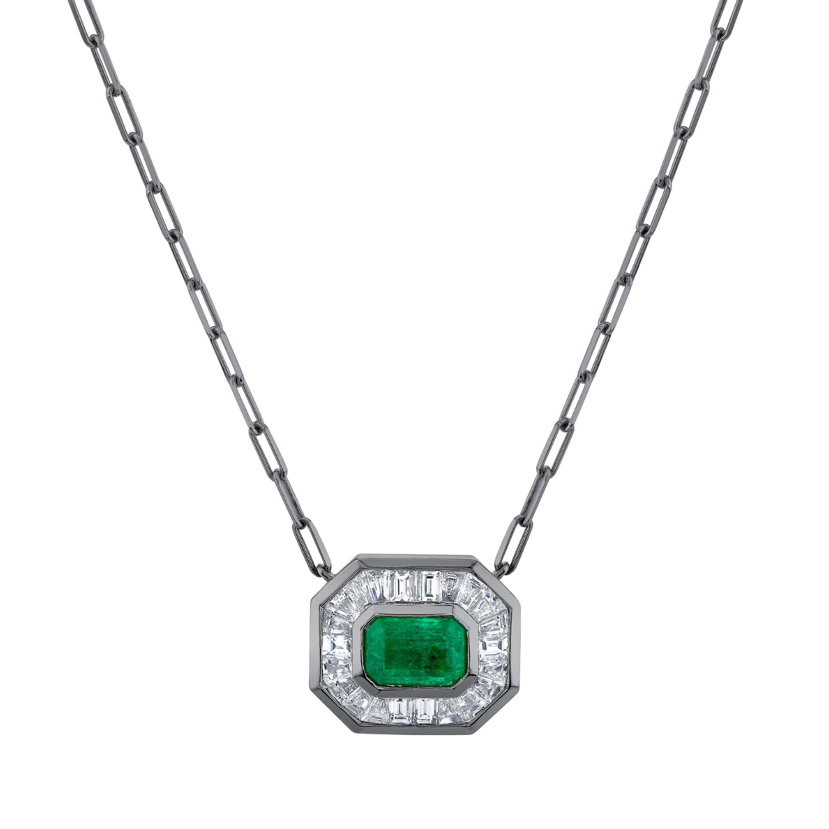 EMERALD & DIAMOND HALO NECKLACE