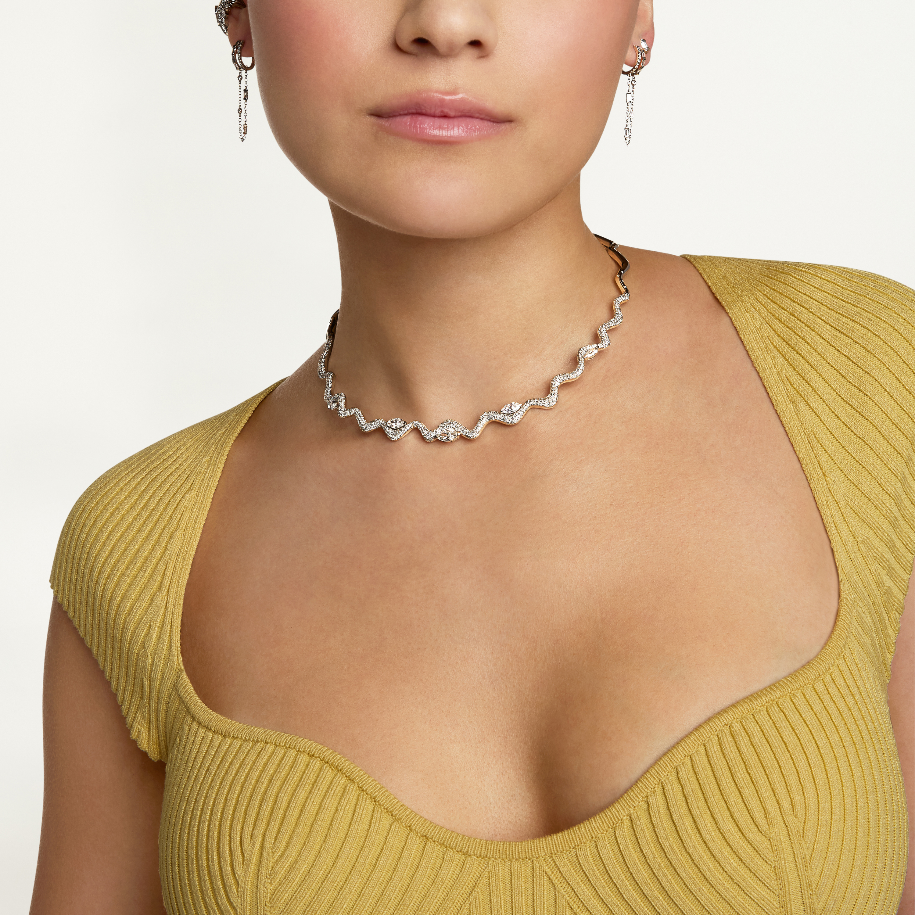 SHAY Ready to Ship Diamond Marquise Wave Collar, 4.7ct, 18k gold, alternate view