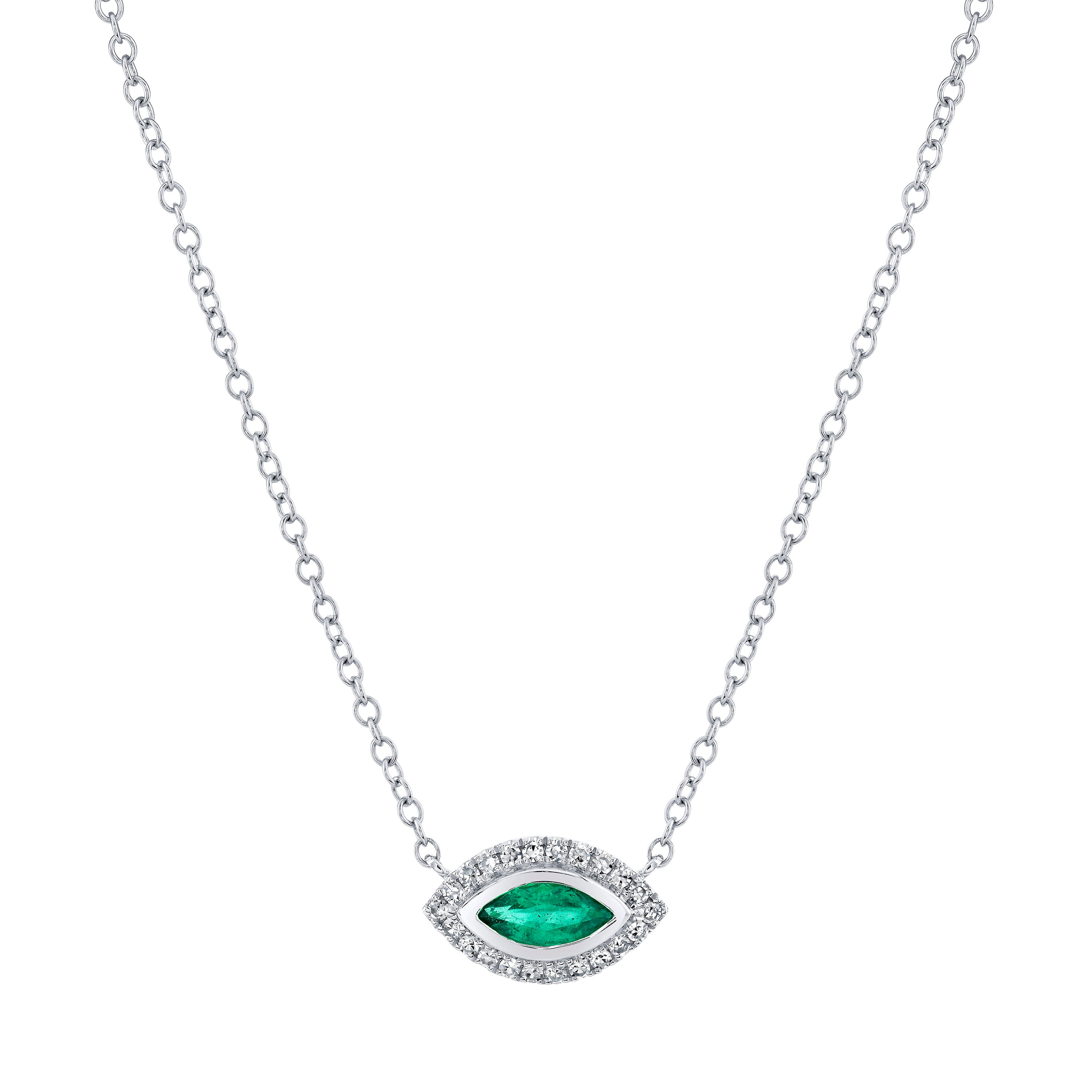 SHAY Emerald & Diamond Mini Evil Eye Necklace, 0.38ct, 18k gold, side view