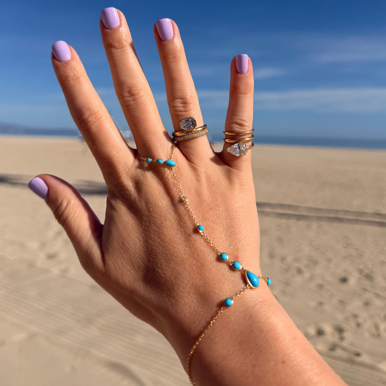 TURQUOISE & DIAMOND RIVIERA HAND CHAIN