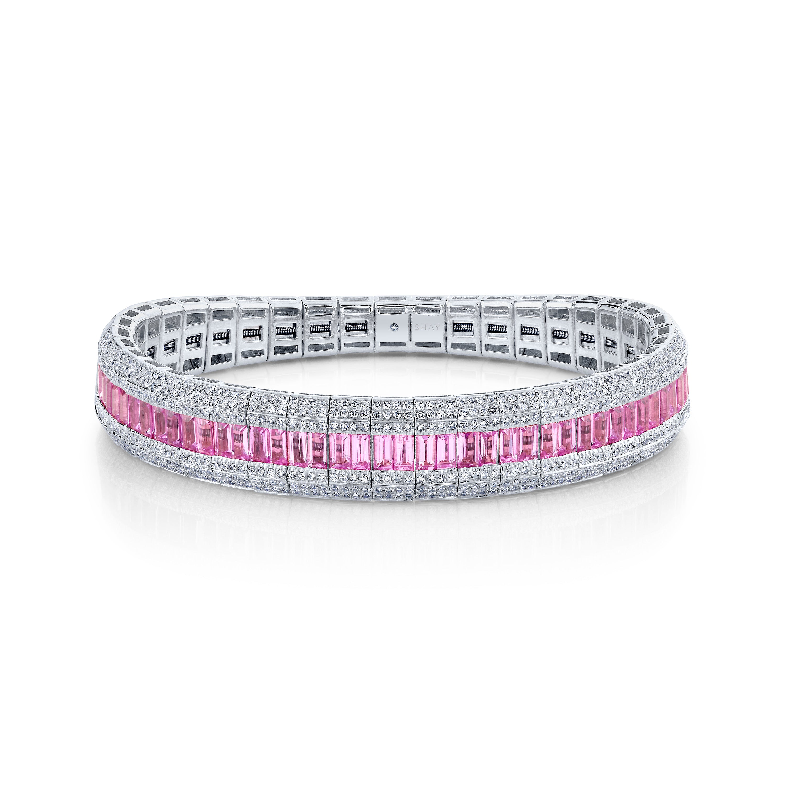 SHAY Ready to Ship Pink Sapphire & Diamond Stretch Bracelet, 1.38ct, 18k rose gold, side view
