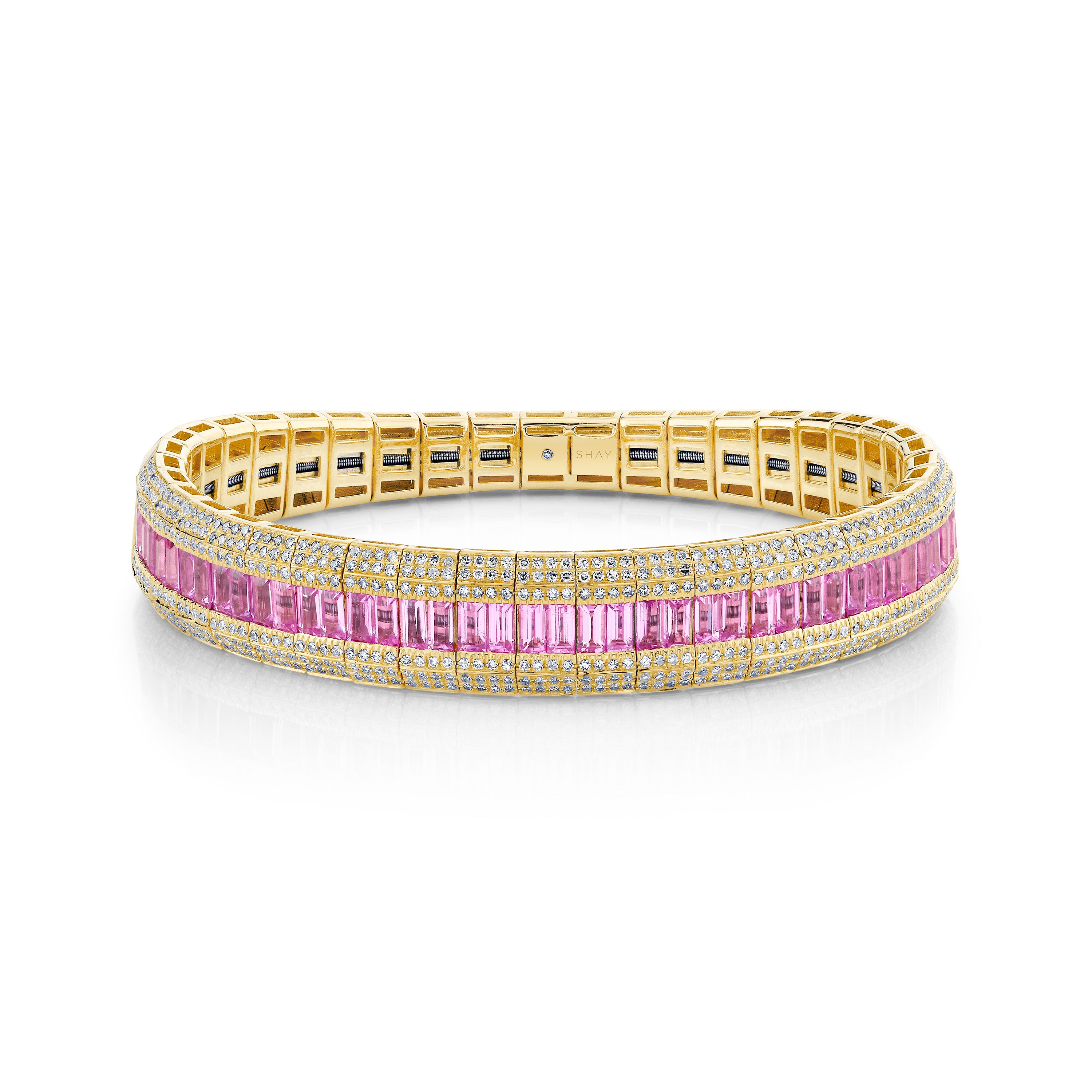 SHAY Ready to Ship Pink Sapphire & Diamond Stretch Bracelet, 1.38ct, 18k rose gold, detail view