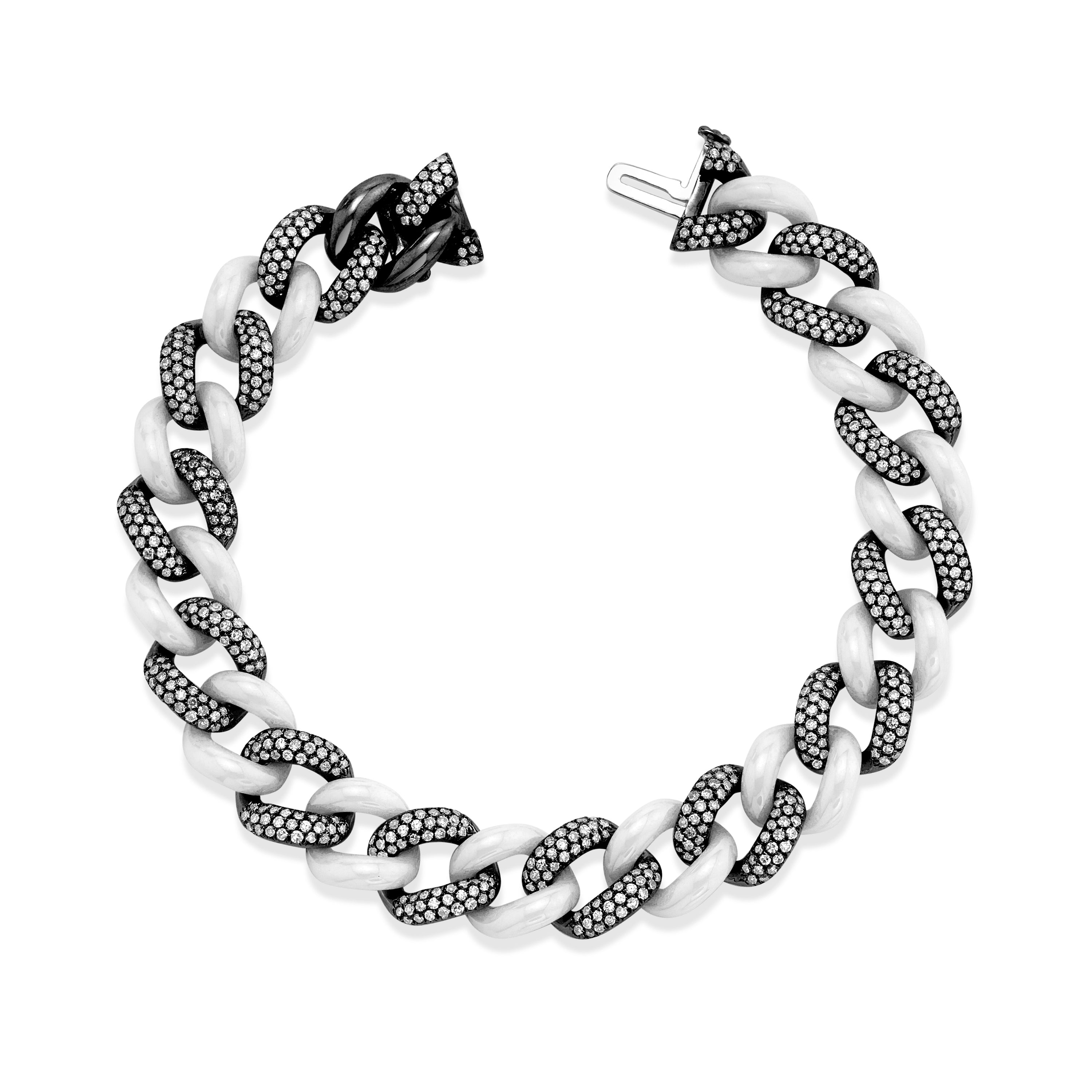 SHAY Ready to Ship Diamond Pave & White Ceramic Essential Link Bracelet, 18k gold, detail view