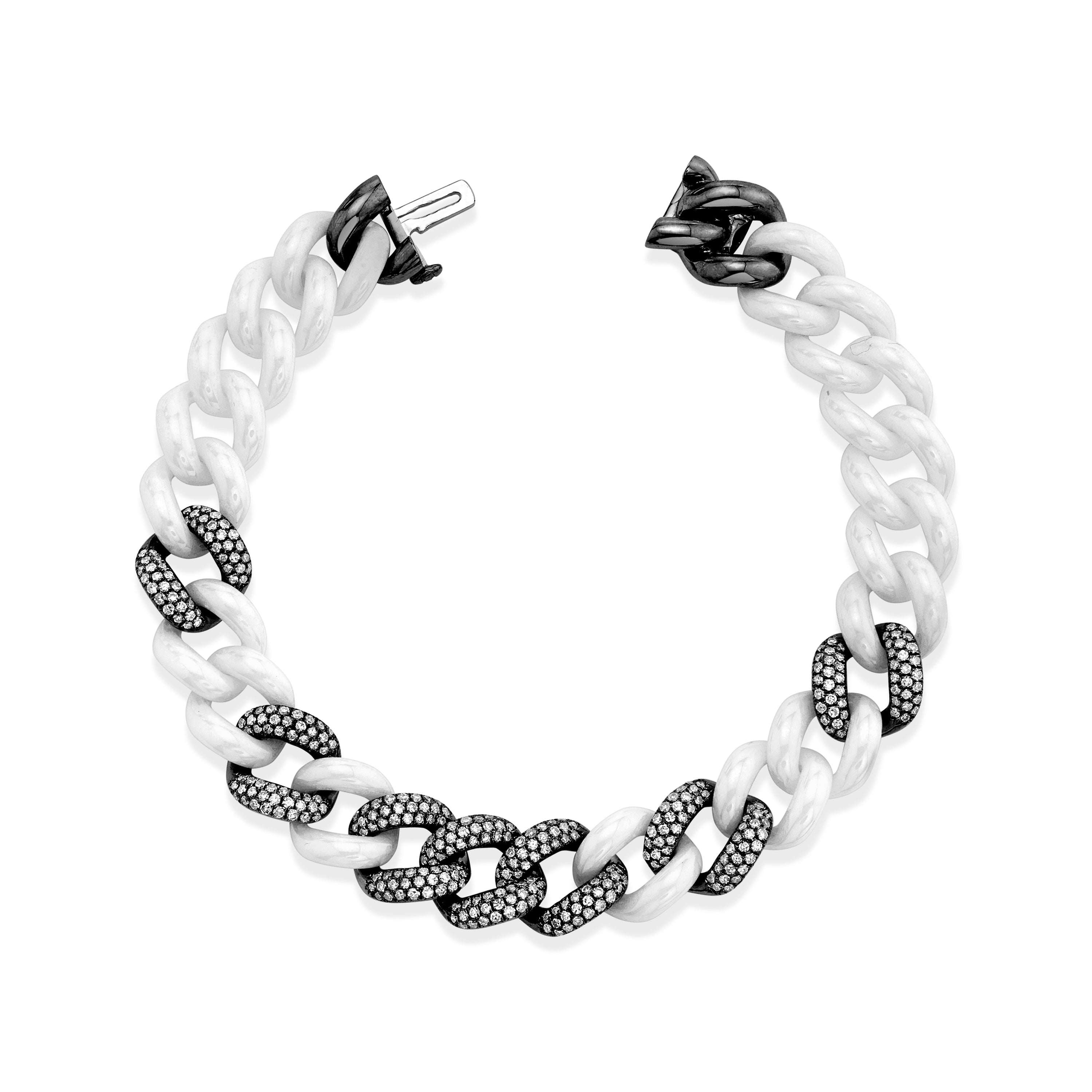 SHAY Ready to Ship White Ceramic Pave Essential Link Bracelet, 18k gold, additional view