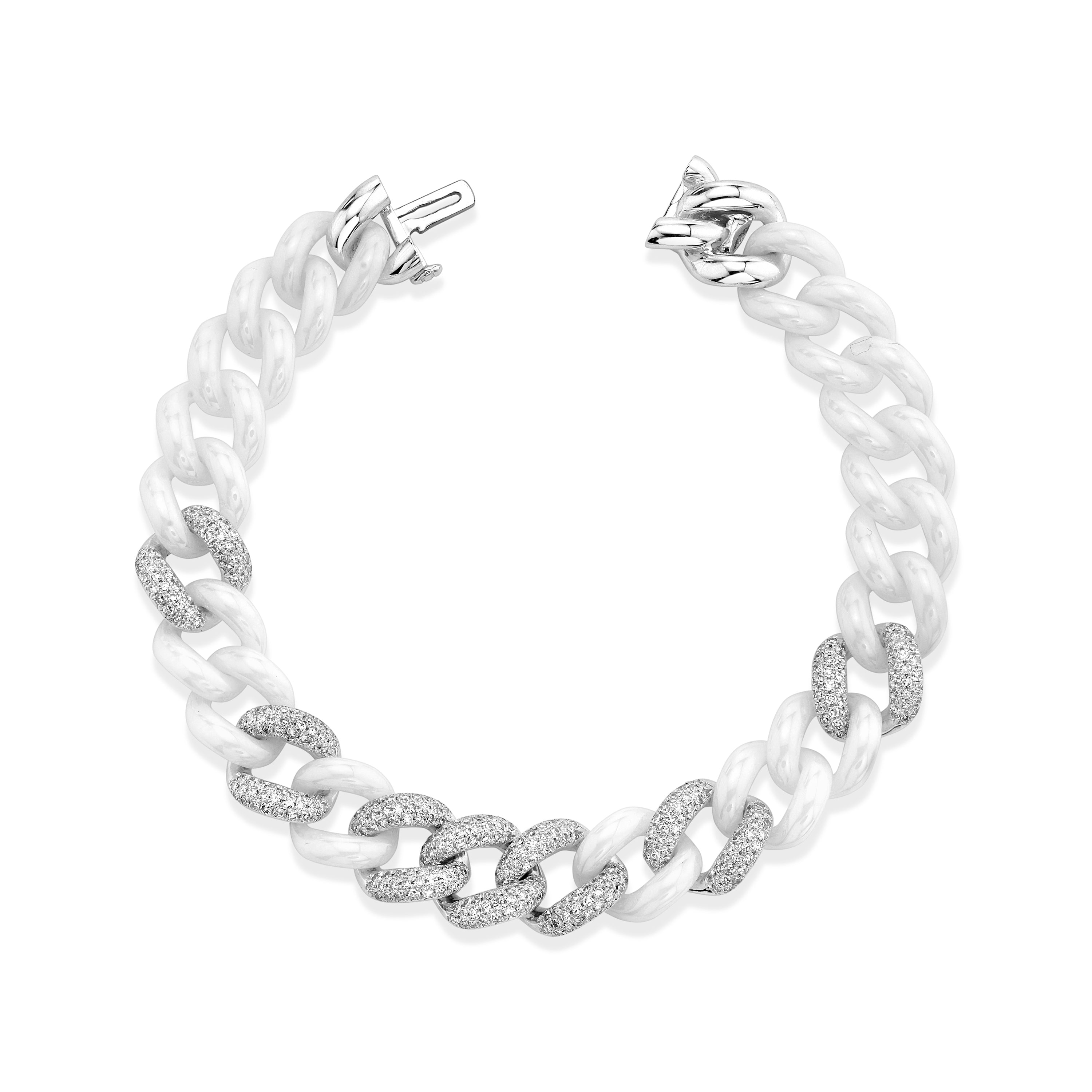 SHAY Ready to Ship White Ceramic Pave Essential Link Bracelet, 18k gold, side view