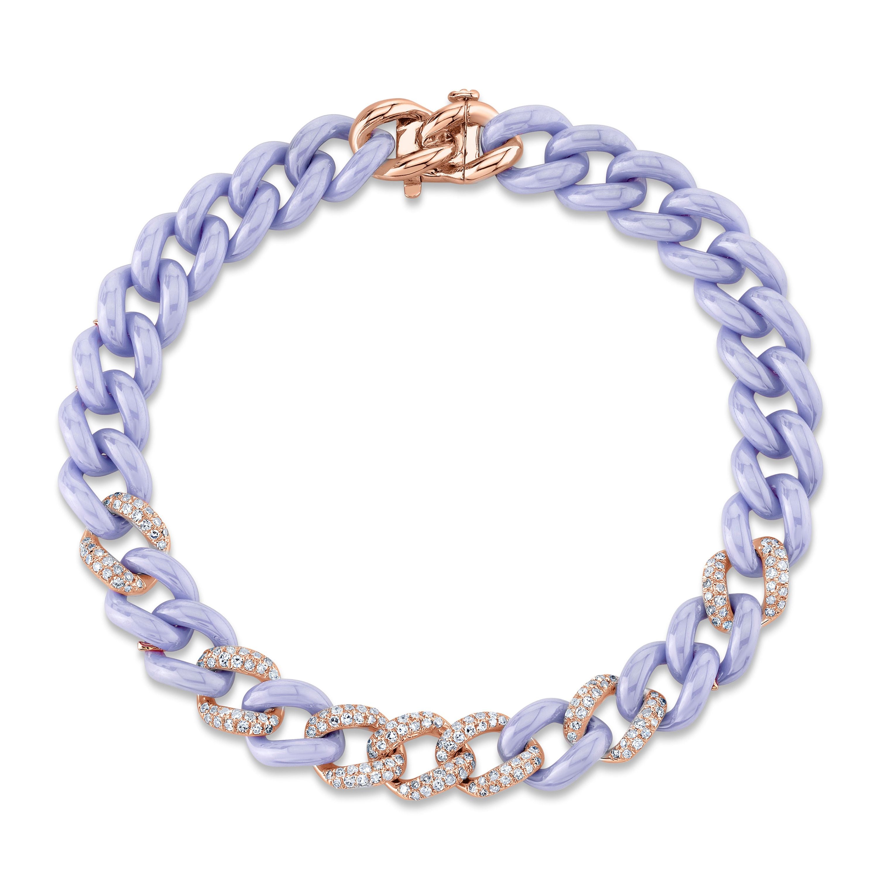 SHAY Ready to Ship Lavender Ceramic Pave Medium Link Bracelet, 0.59ct, 18k gold, side view