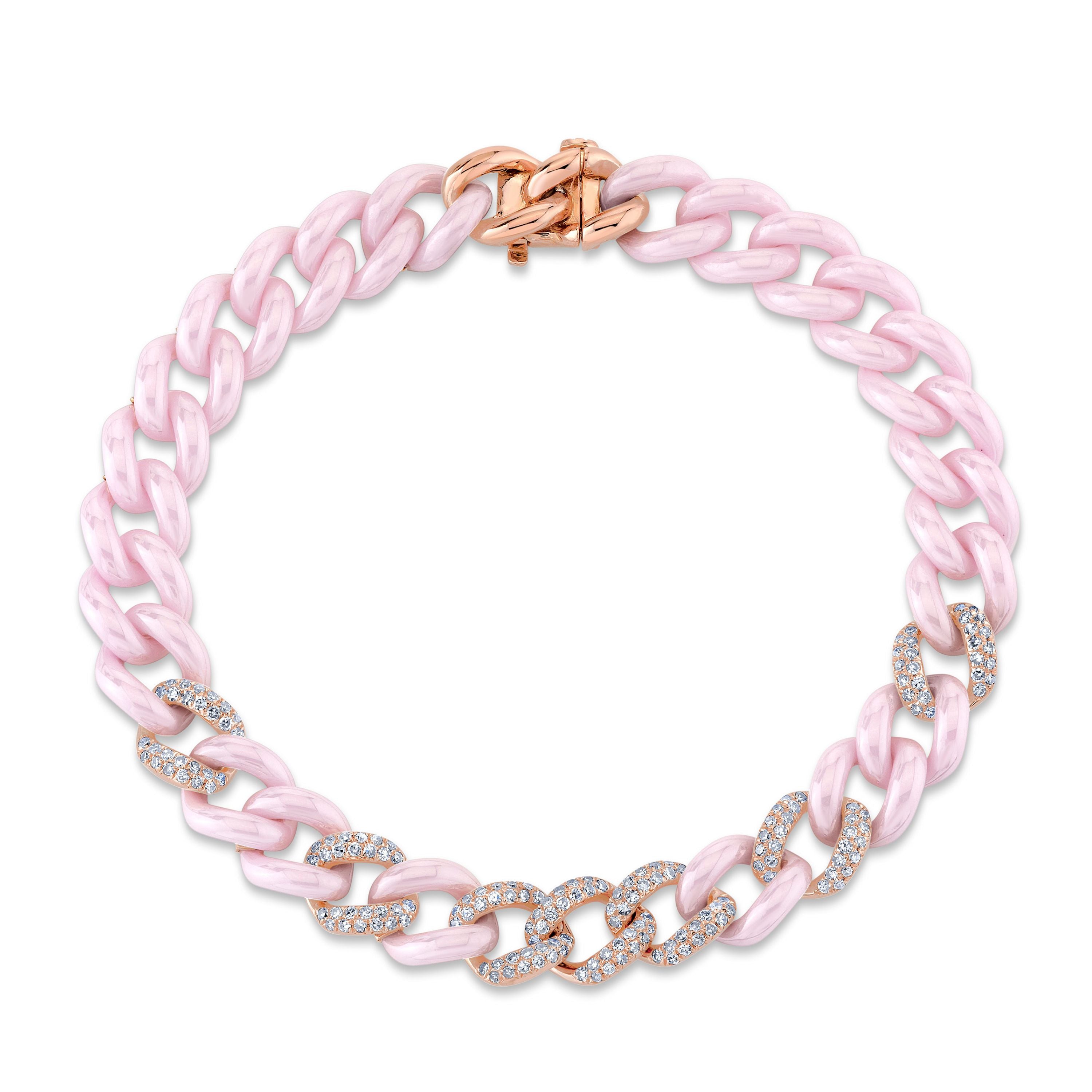 PINK CERAMIC PAVE MEDIUM LINK BRACELET