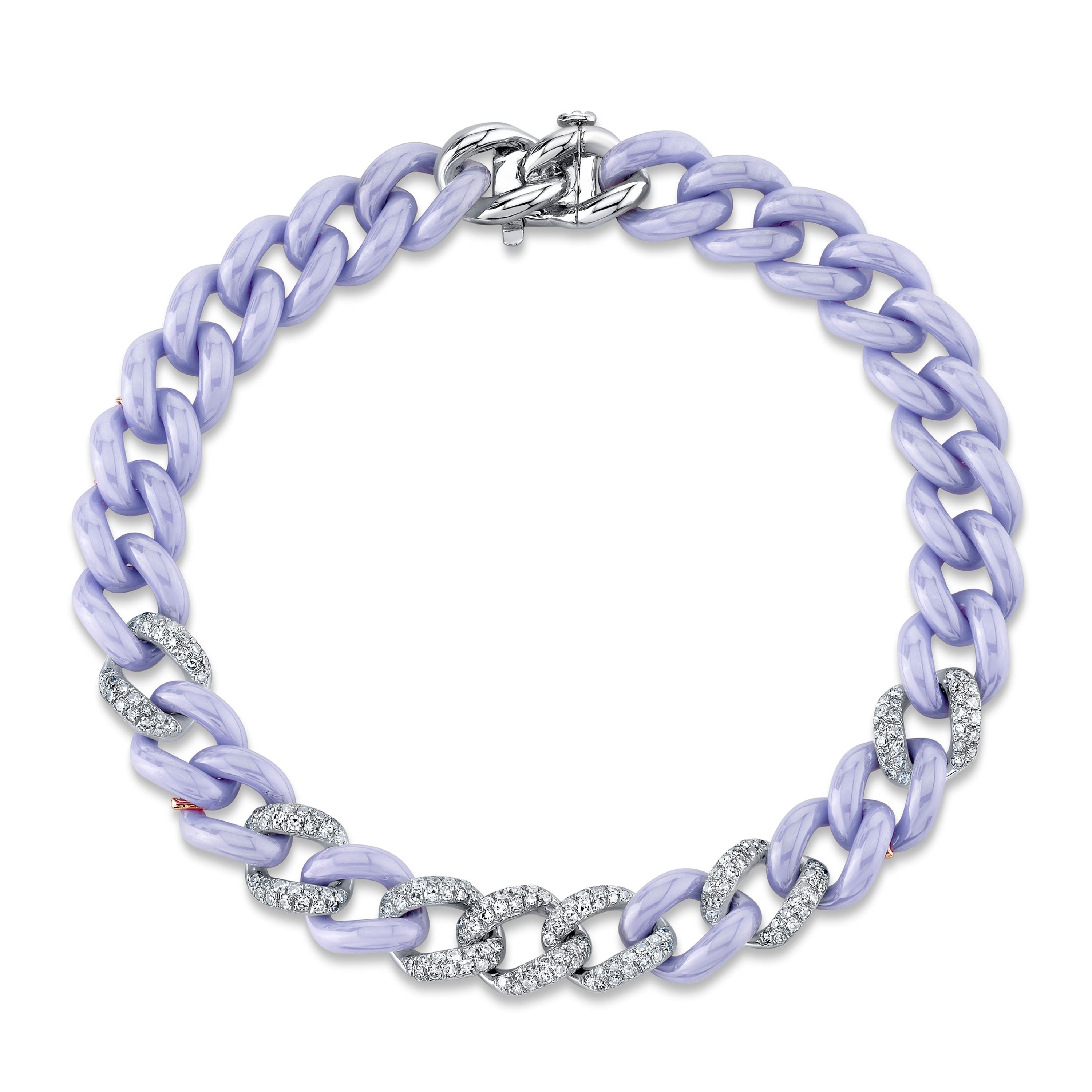 SHAY Ready to Ship Lavender Ceramic Pave Medium Link Bracelet, 0.59ct, 18k gold, detail view