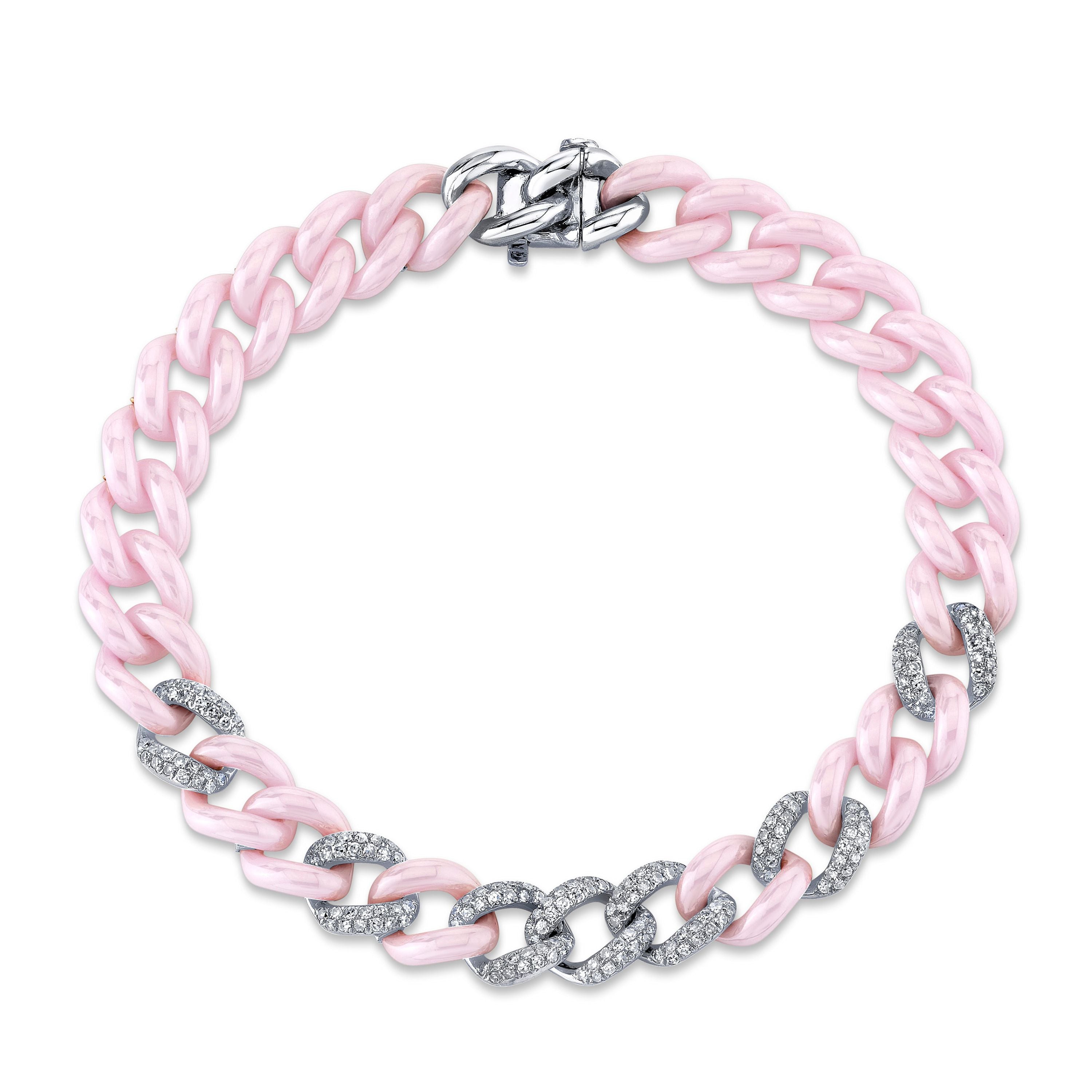 PINK CERAMIC PAVE MEDIUM LINK BRACELET