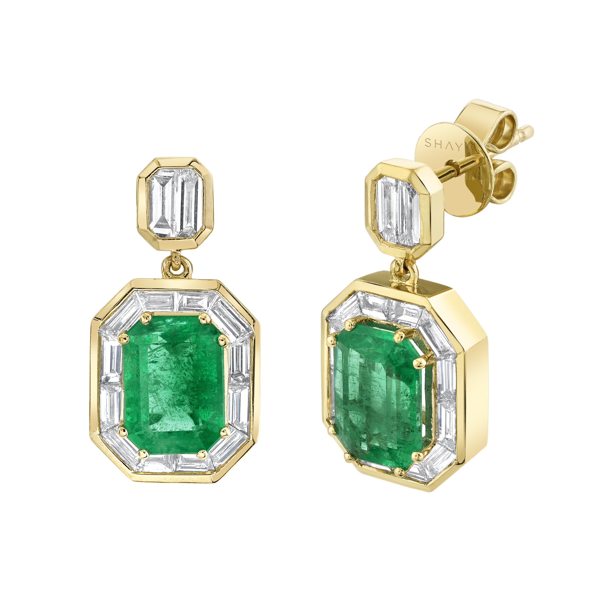READY TO SHIP EMERALD MARQUISE HALO DROP EARRINGS