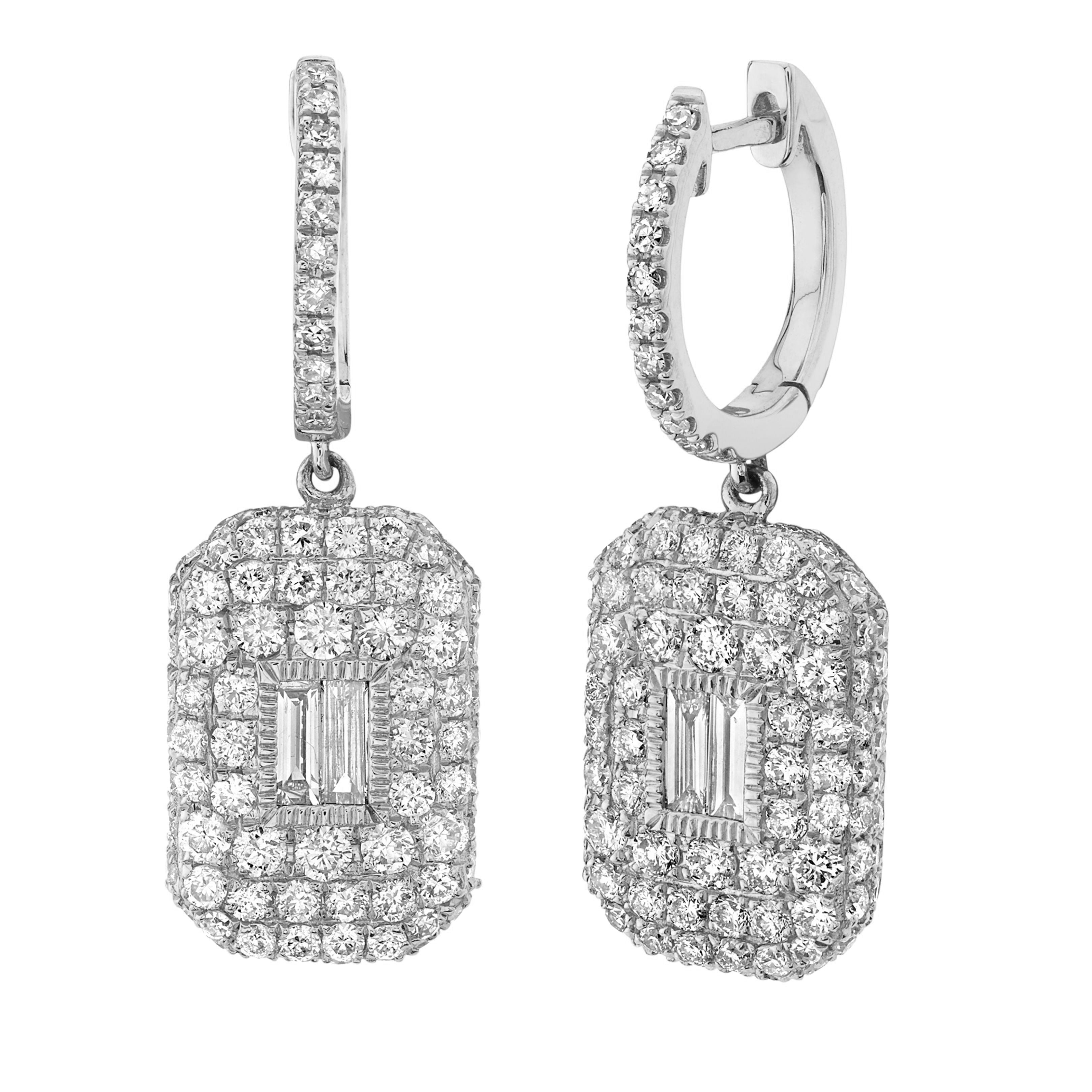 SHAY Ready to Ship Diamond Pave Baguette Drop Earrings, 18k gold, detail view