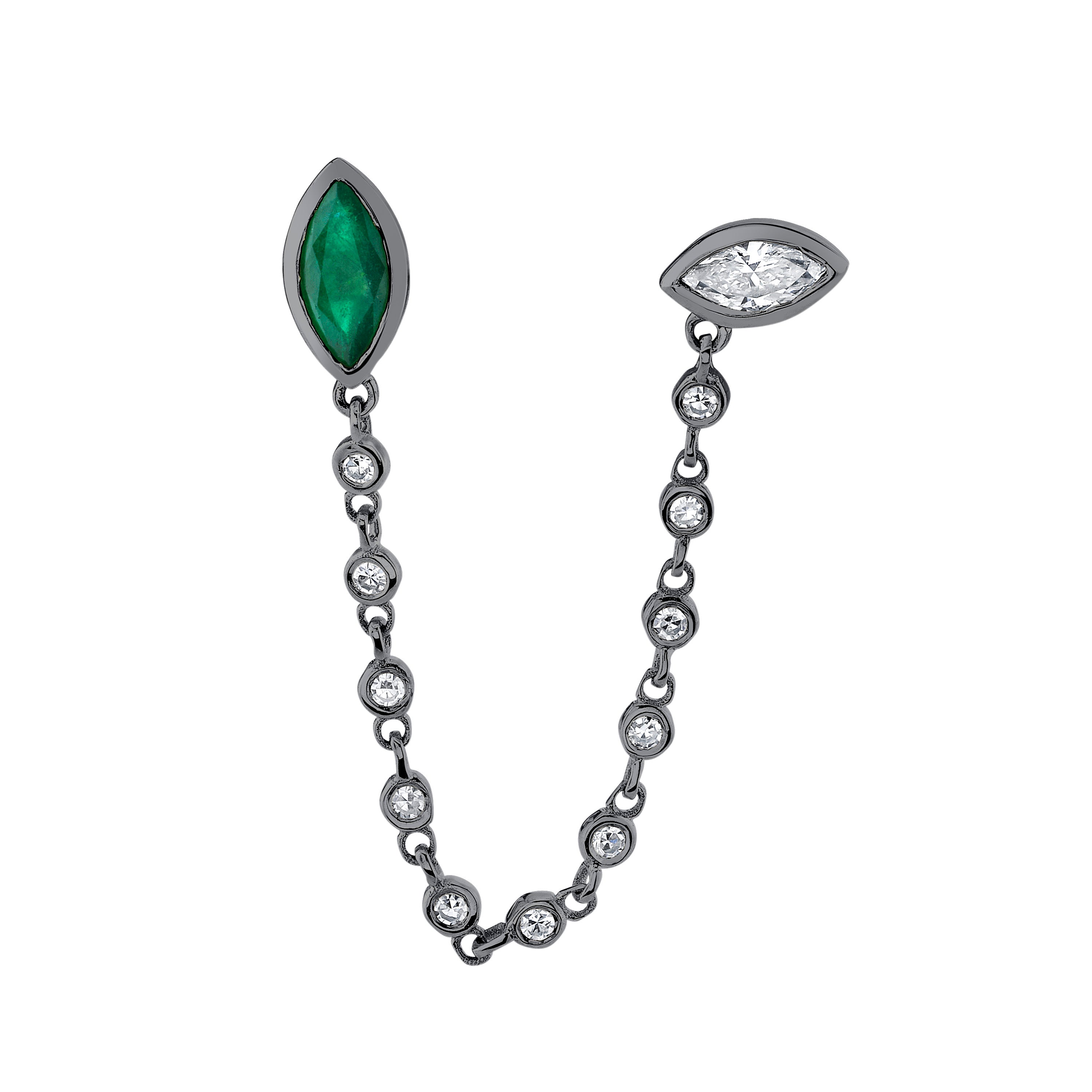 EMERALD & DIAMOND DUO CHAIN STUD