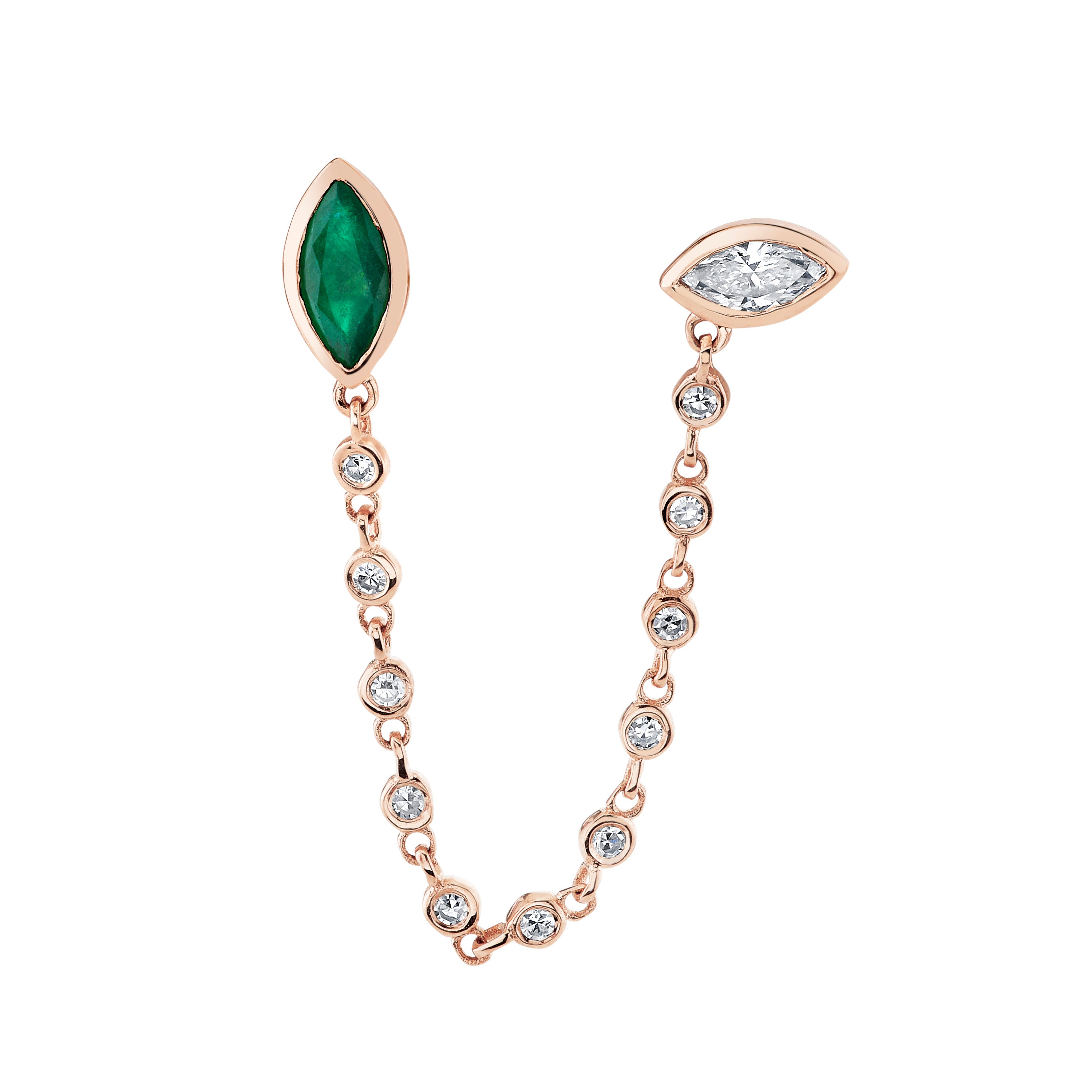 EMERALD & DIAMOND DUO CHAIN STUD