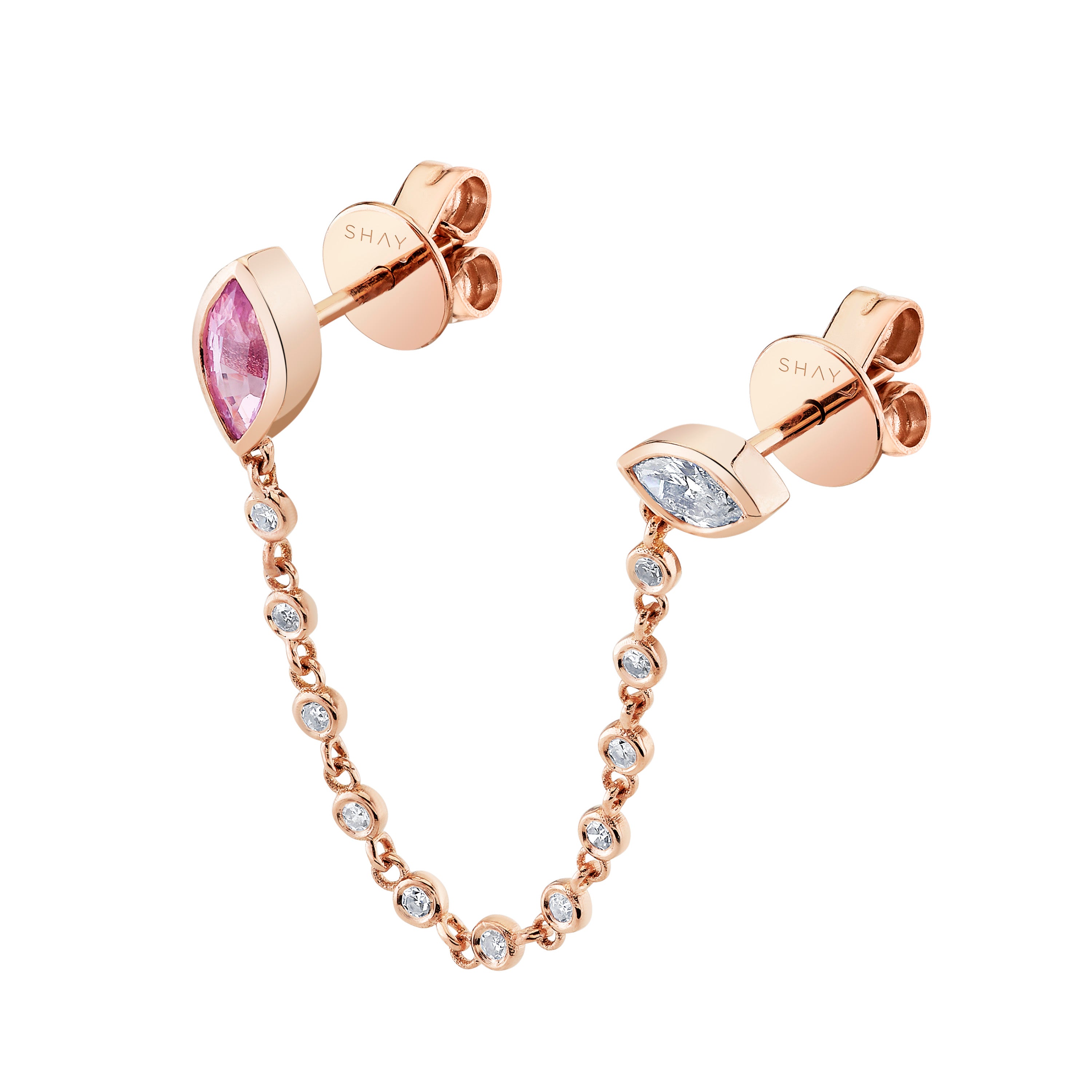 PINK SAPPHIRE & DIAMOND DUO CHAIN STUD