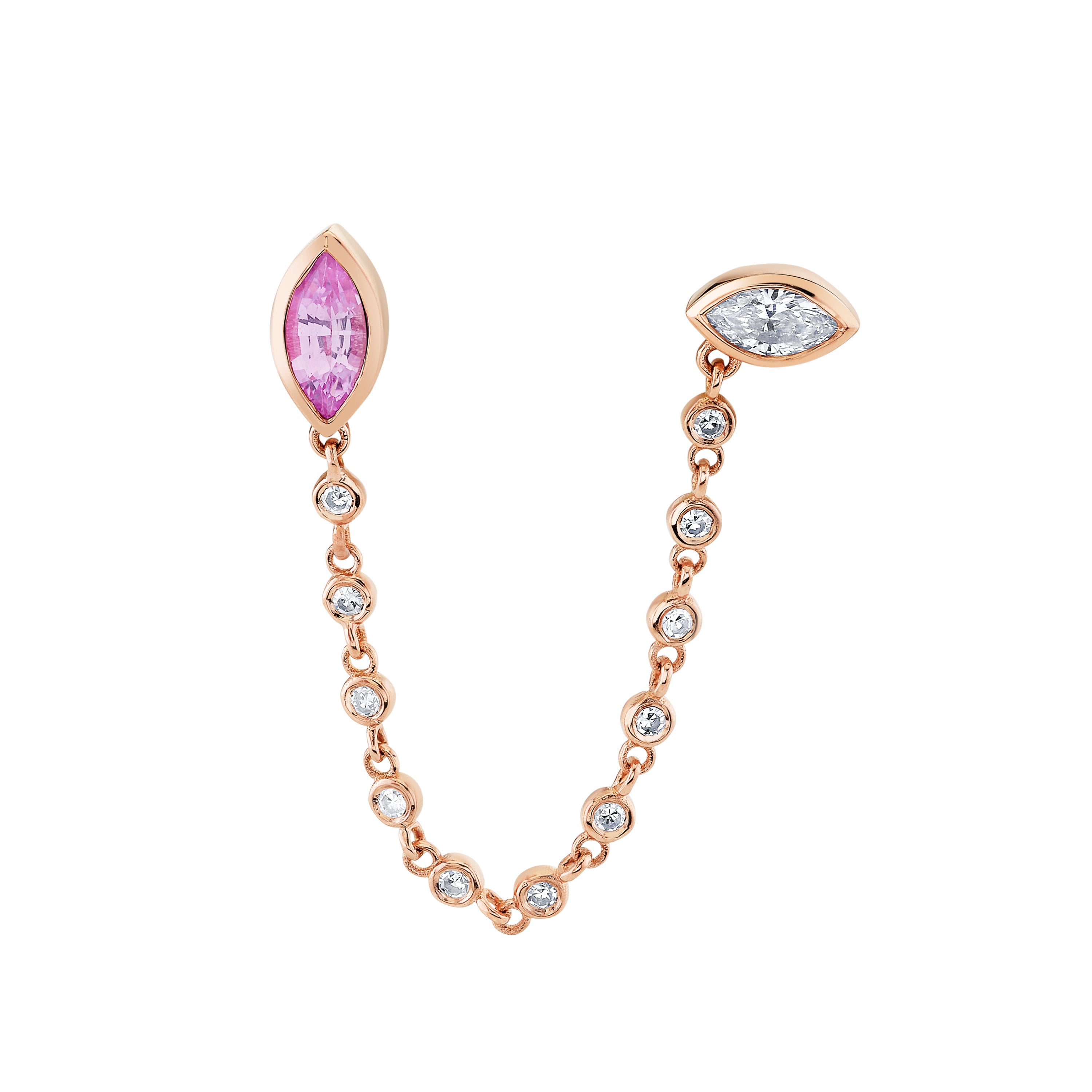 PINK SAPPHIRE & DIAMOND DUO CHAIN STUD