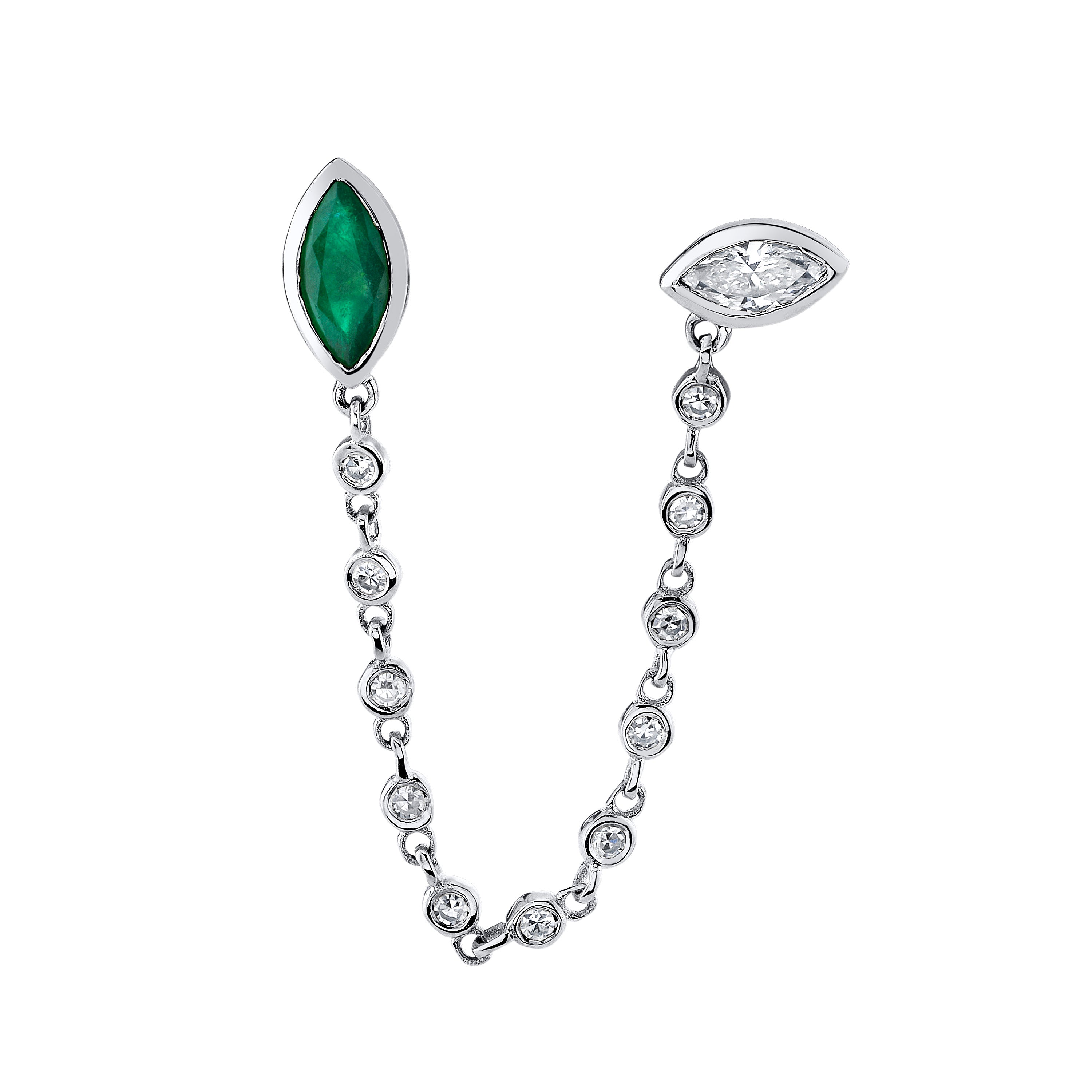 EMERALD & DIAMOND DUO CHAIN STUD