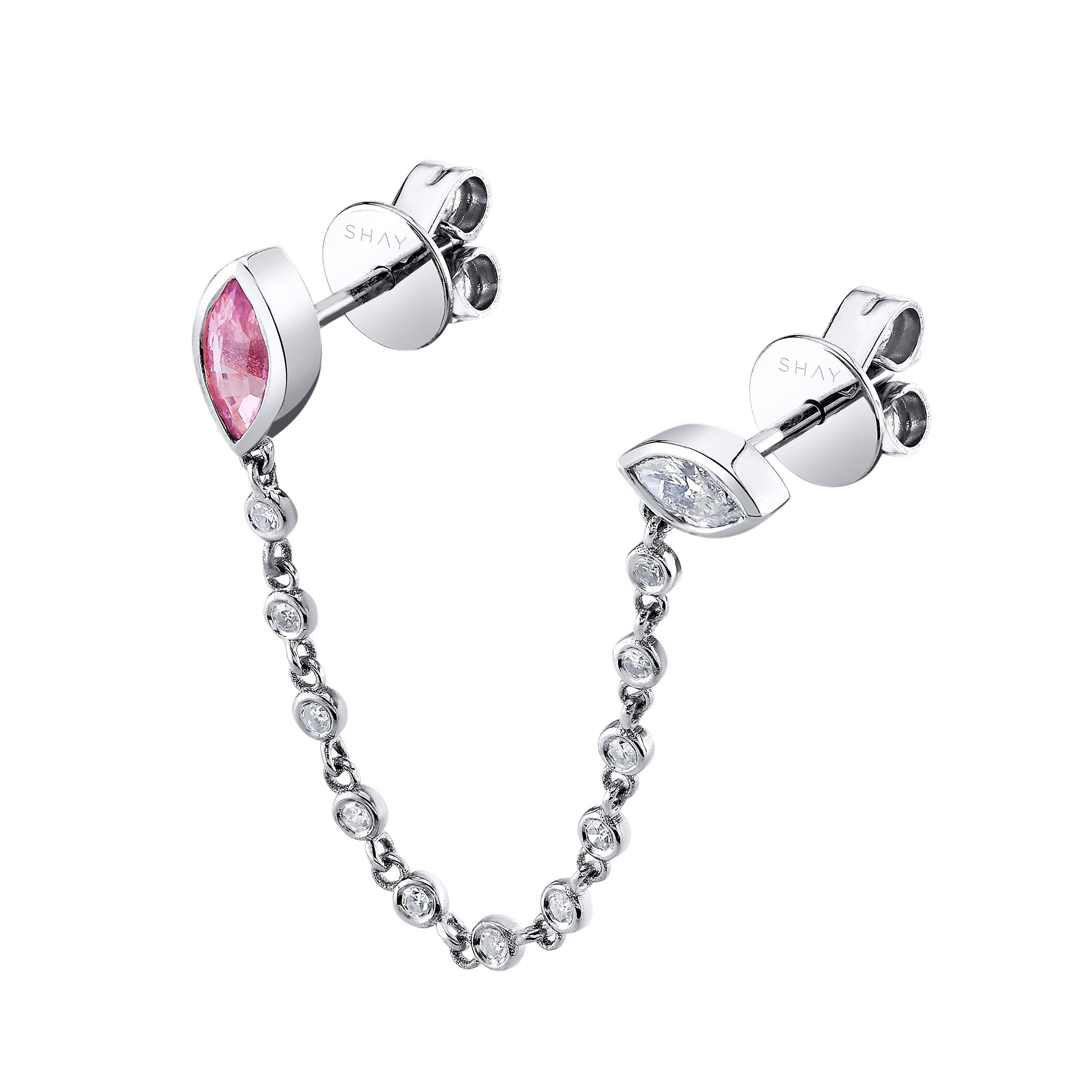 PINK SAPPHIRE & DIAMOND DUO CHAIN STUD