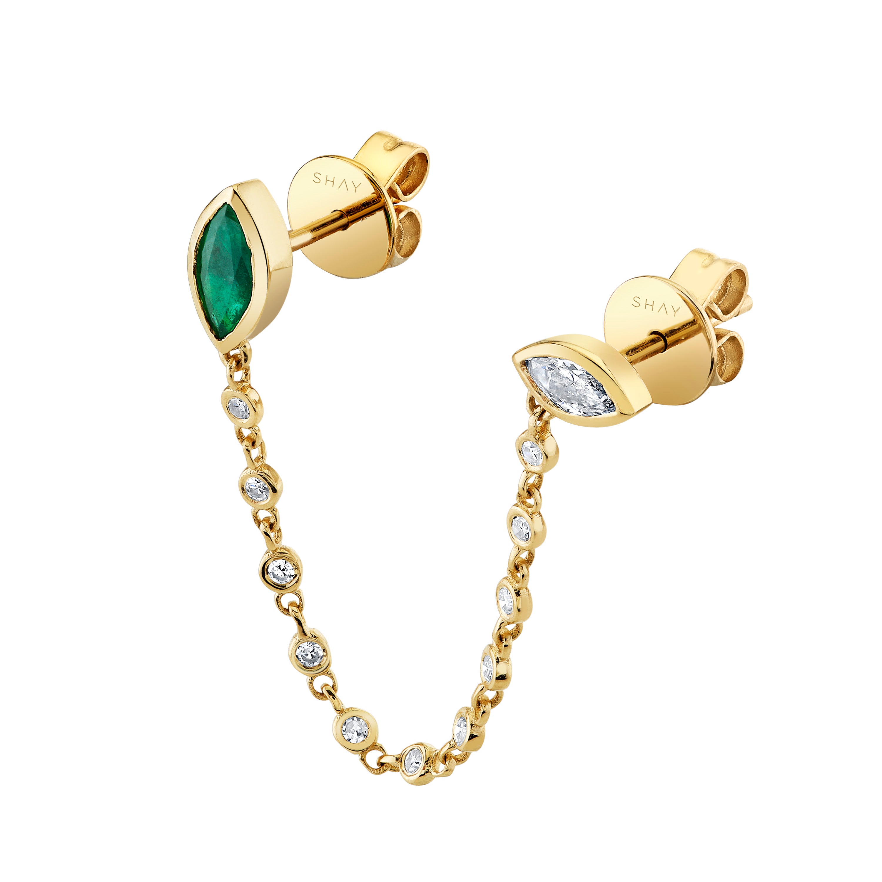 EMERALD & DIAMOND DUO CHAIN STUD