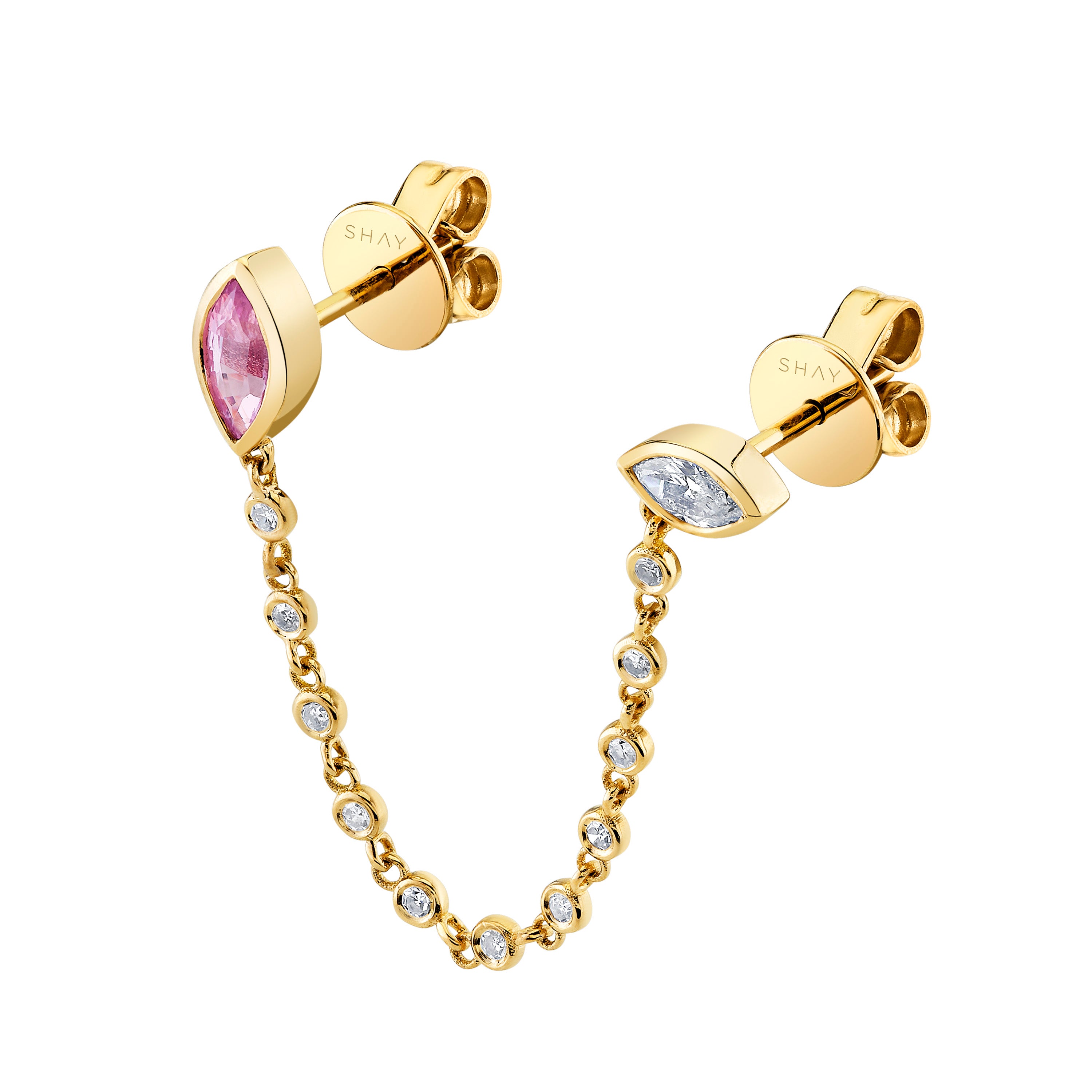 PINK SAPPHIRE & DIAMOND DUO CHAIN STUD