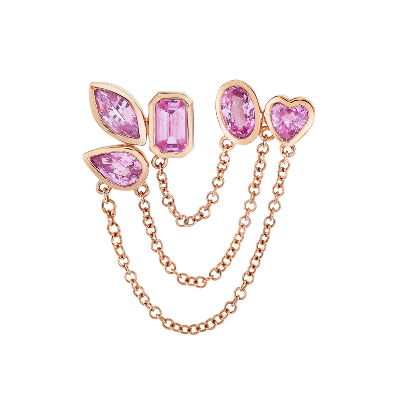 PINK SAPPHIRE MIXED DUO CHAIN LINK STUD