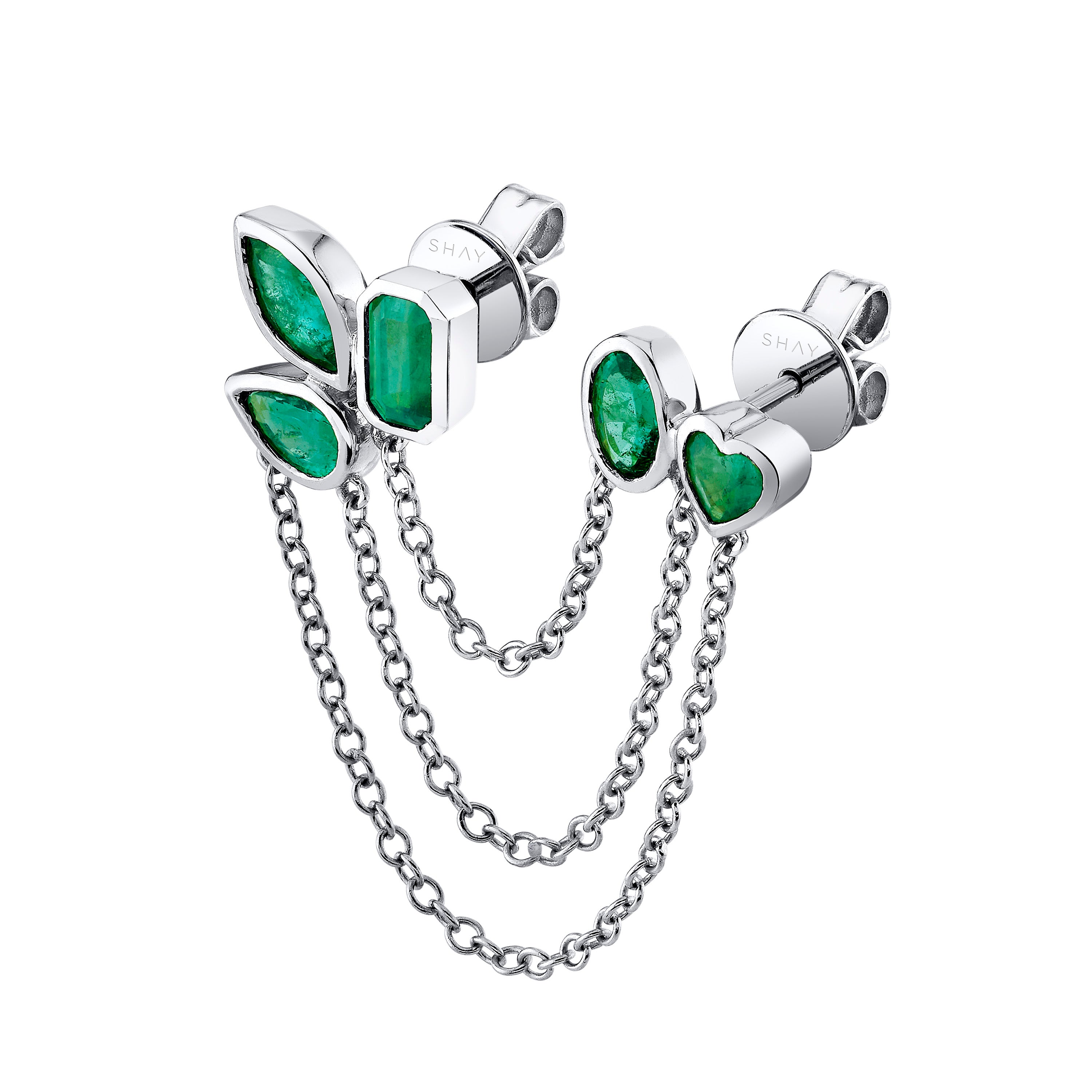 EMERALD MIXED DUO CHAIN STUD