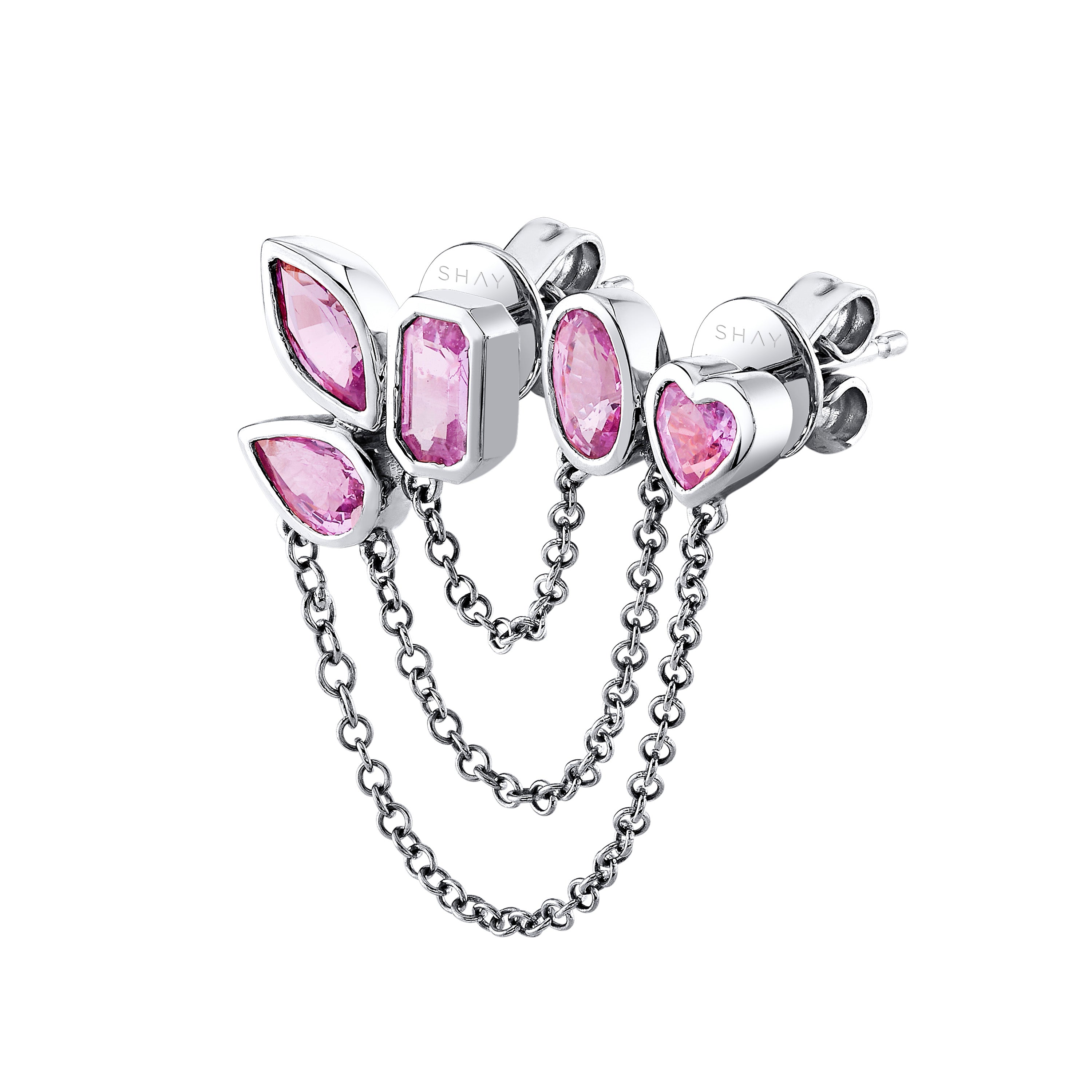 PINK SAPPHIRE MIXED DUO CHAIN STUD
