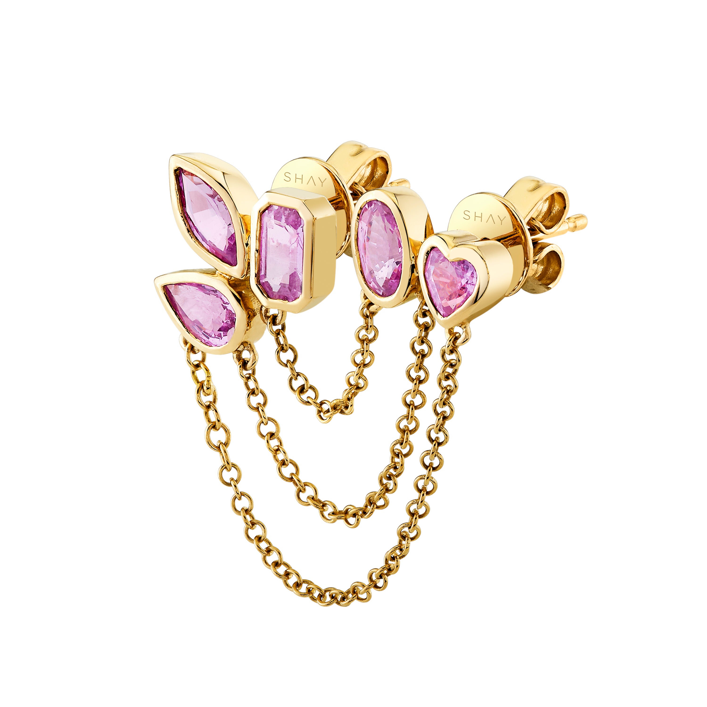 PINK SAPPHIRE MIXED DUO CHAIN STUD