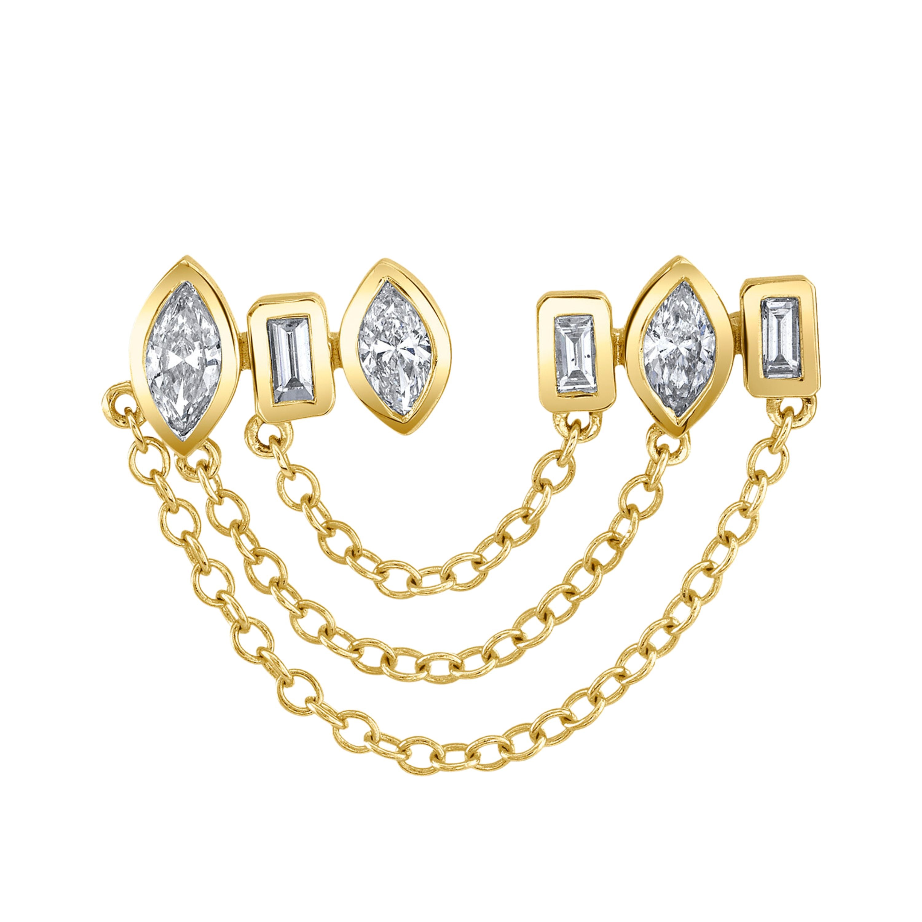 MIXED DIAMOND DUO CHAIN STUD