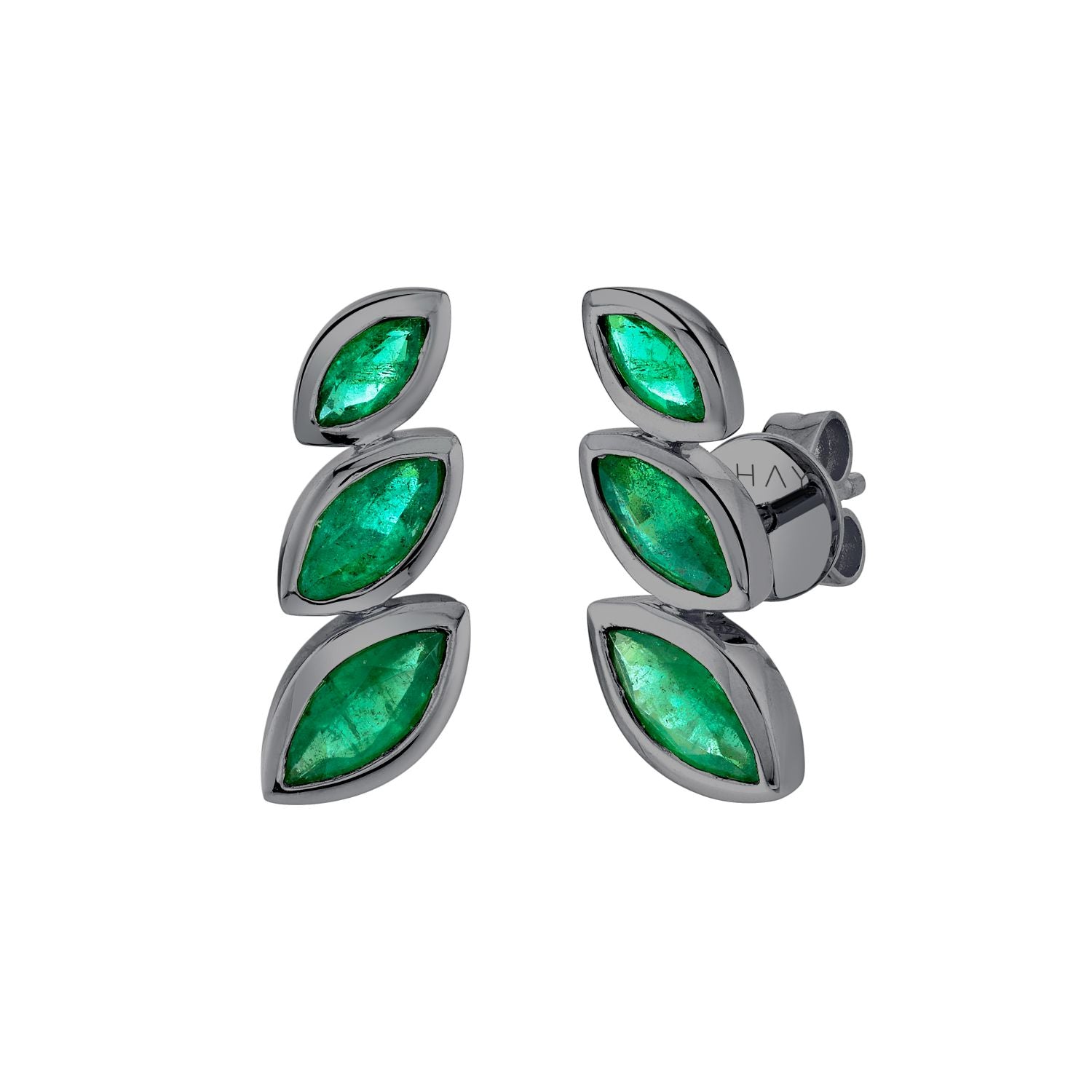EMERALD STACKED MARQUISE STUDS