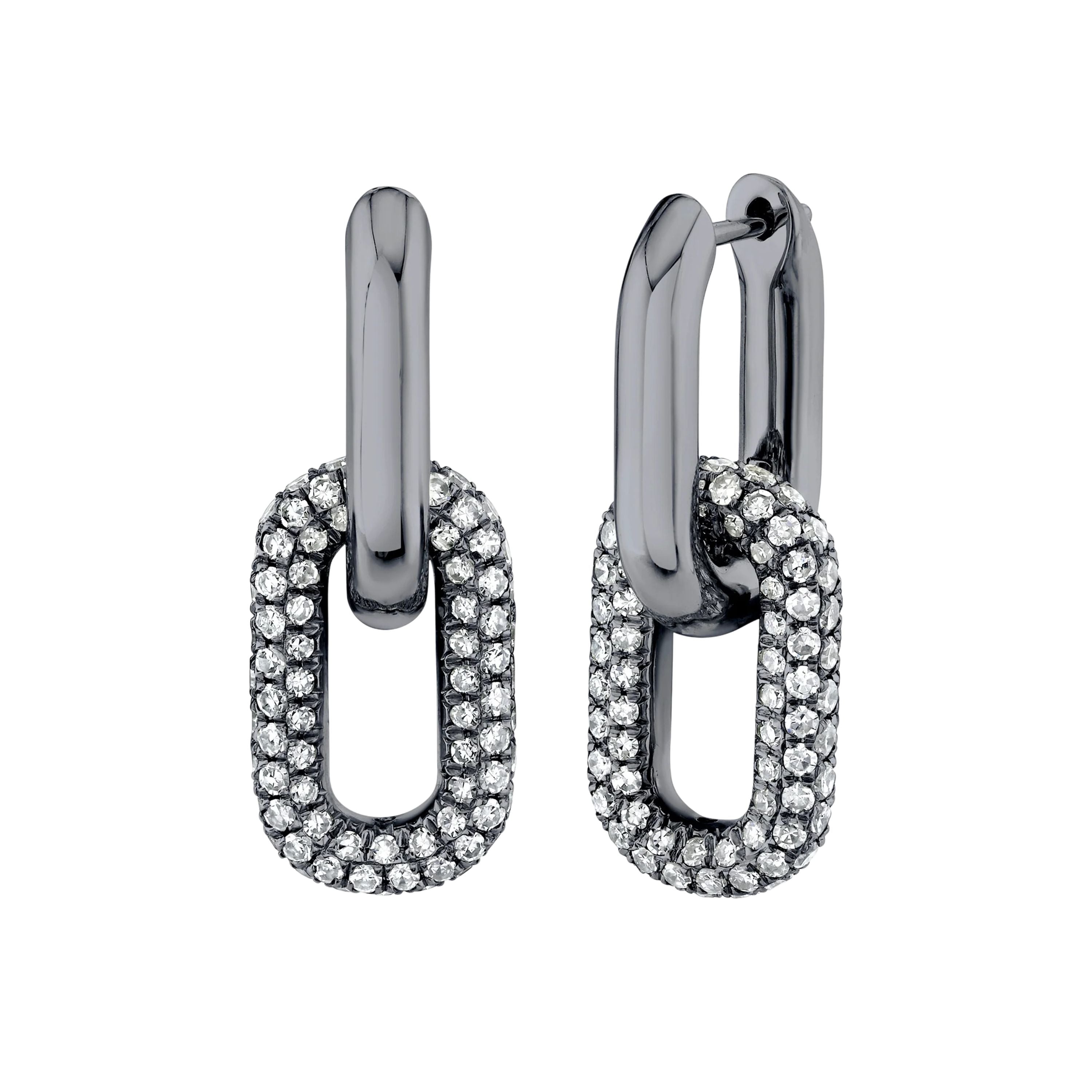 DIAMOND DOUBLE PARTIAL PAVE MINI CABLE LINK EARRINGS