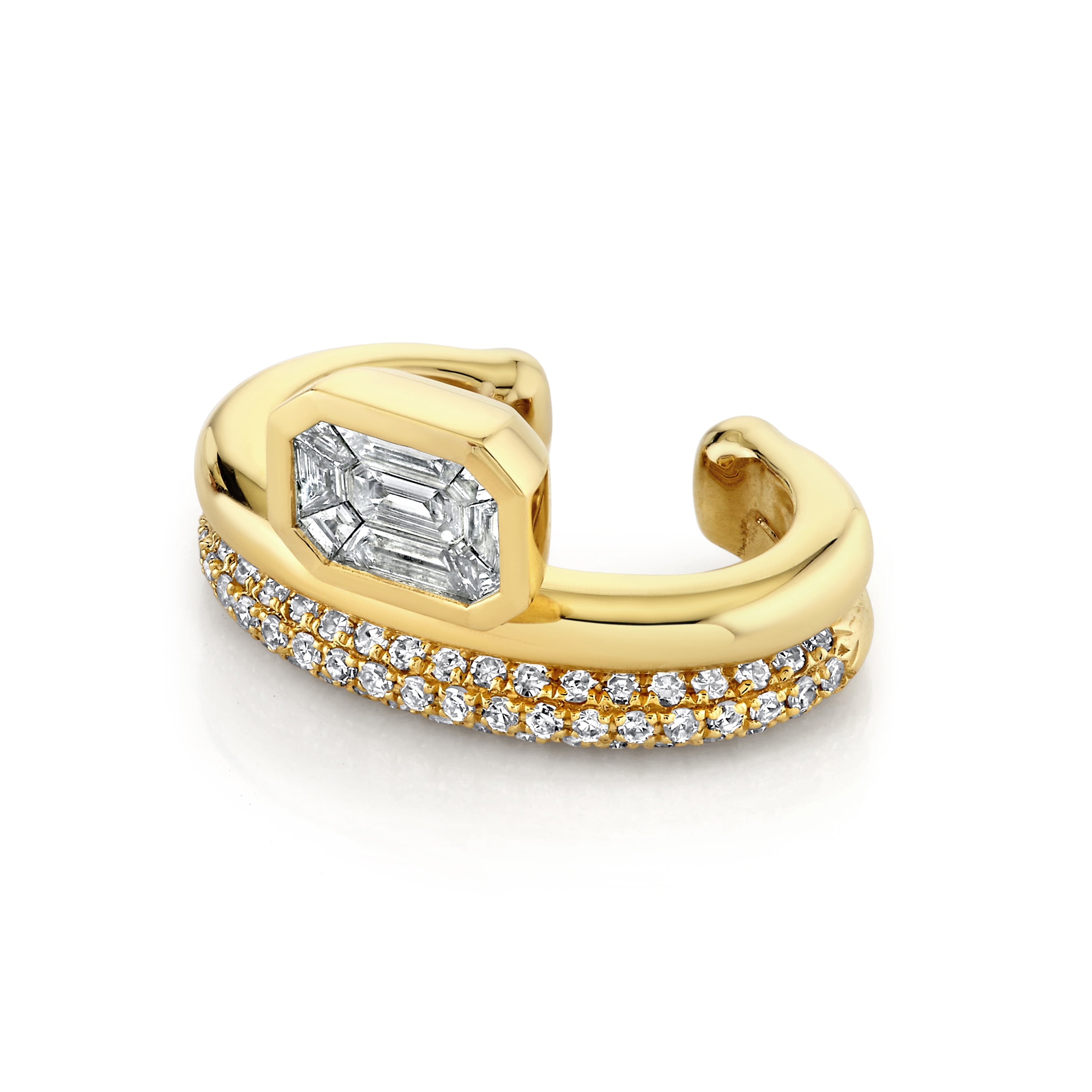 SHAY Ready to Ship Diamond Floating Bezel Ear Cuff, 0.55ct, 18k gold, detail view