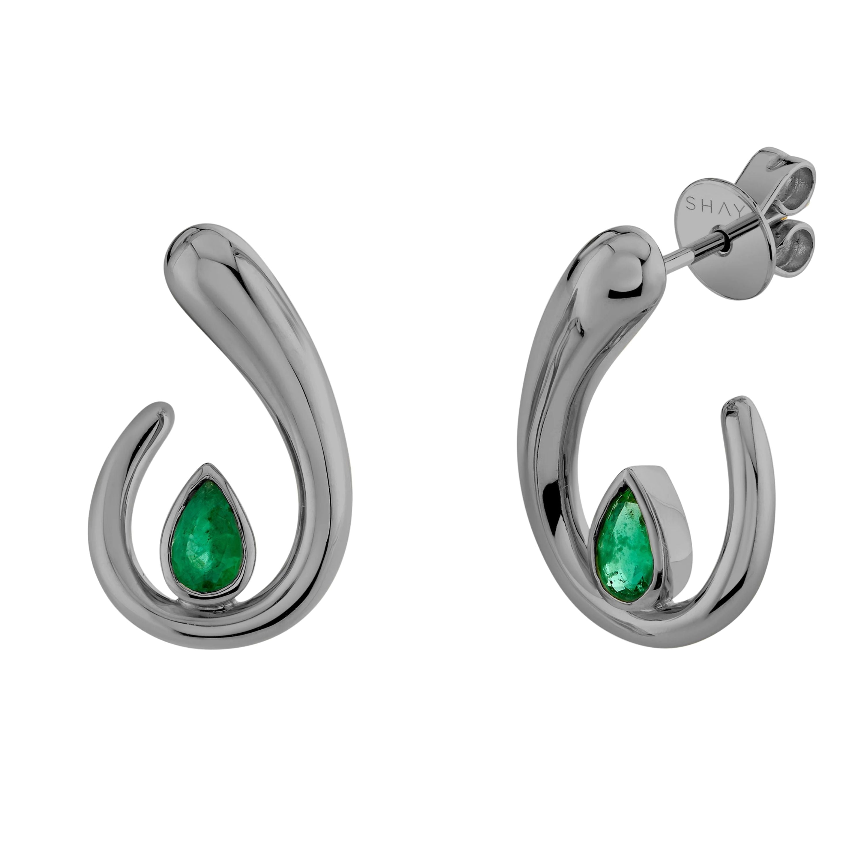 SHAY Emerald Pear Loop Earrings, 0.48ct, 18k gold, additional view