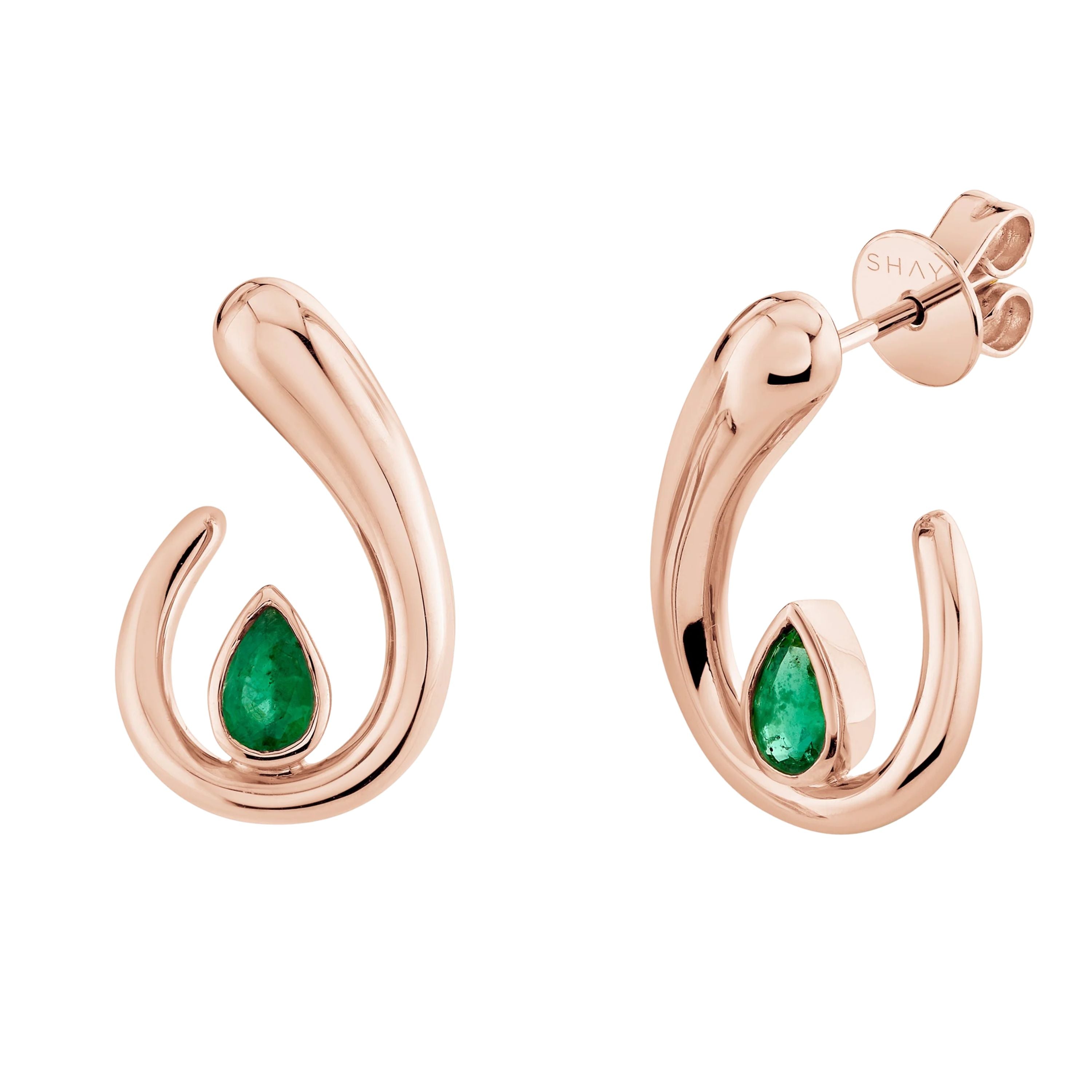 SHAY Emerald Pear Loop Earrings, 0.48ct, 18k gold, side view