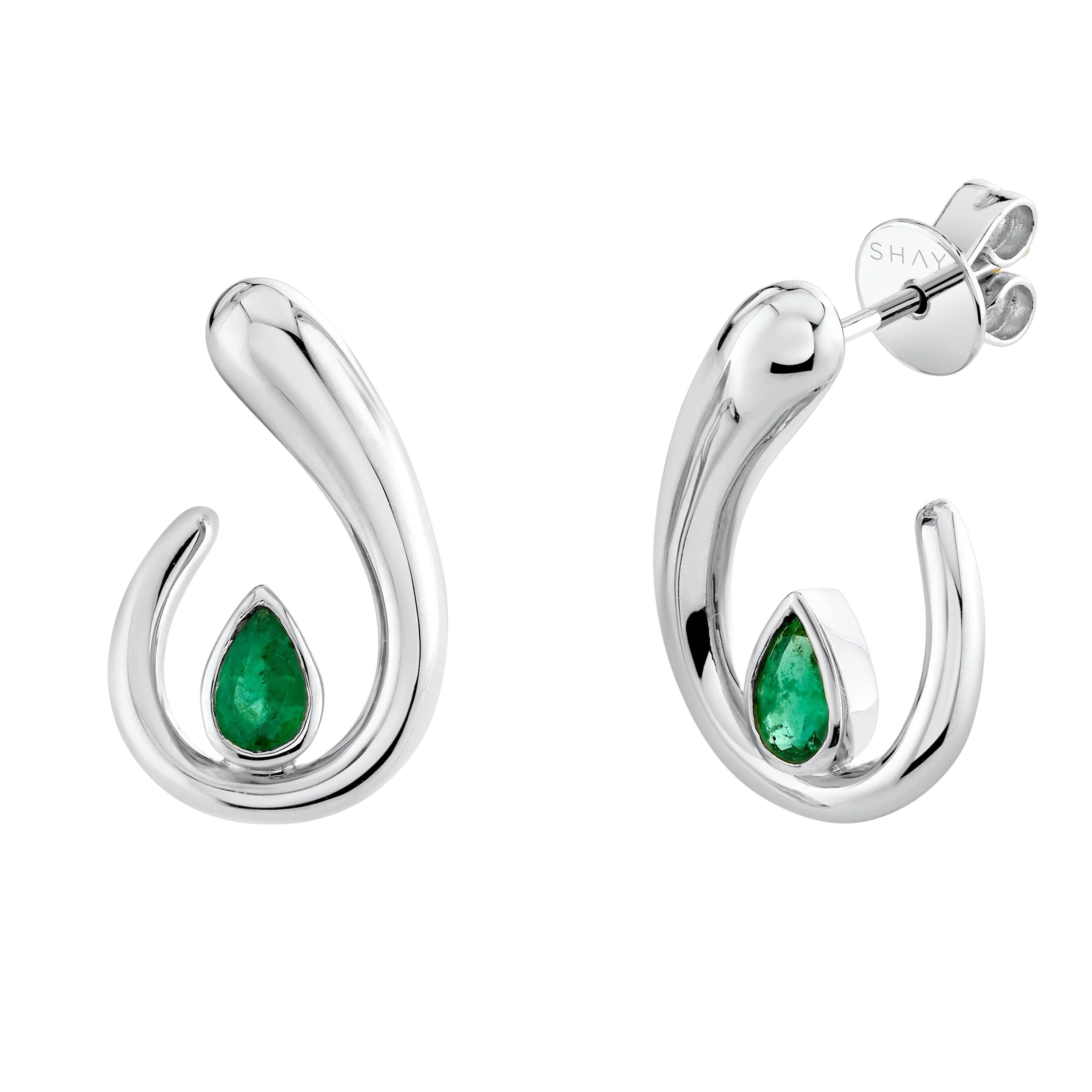 SHAY Emerald Pear Loop Earrings, 0.48ct, 18k gold, detail view